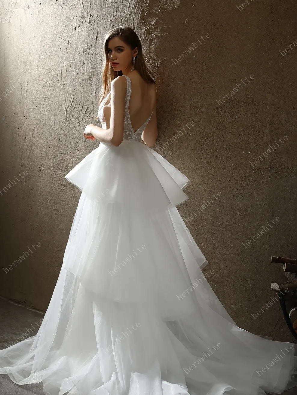 Allover Beaded Sheath Wedding Dress with a Ruffled Skirt