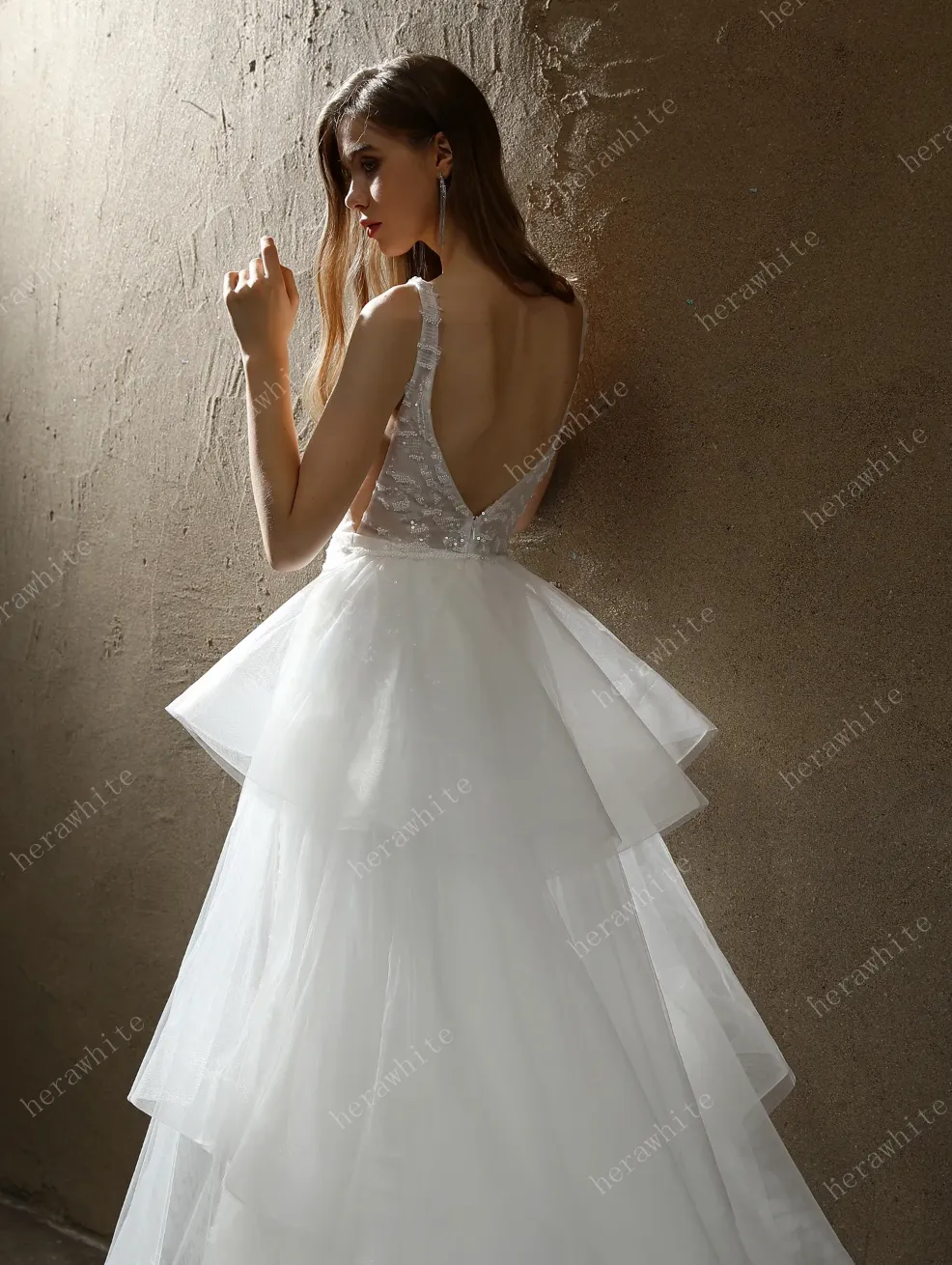 Allover Beaded Sheath Wedding Dress with a Ruffled Skirt