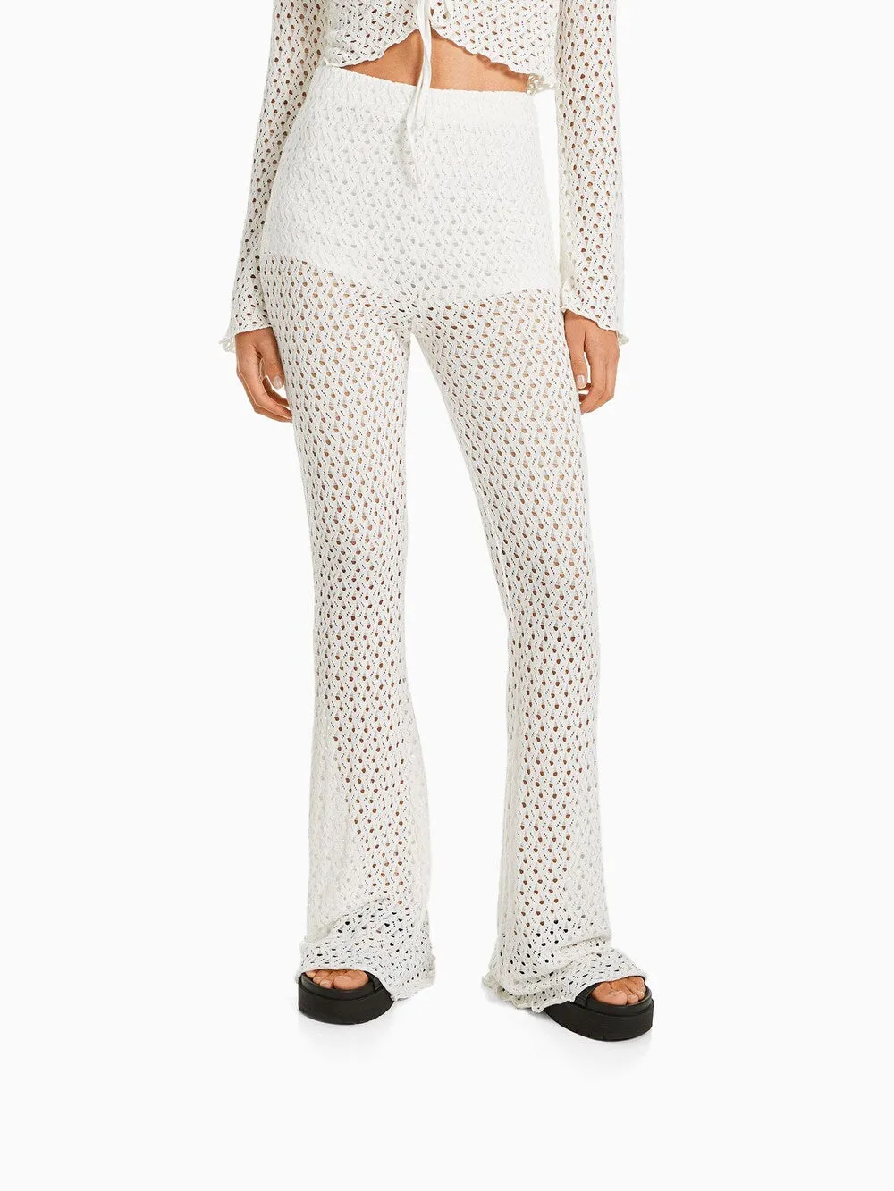 Bershka flared trousers, white