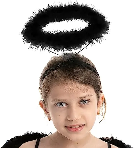 Black Angel Wings & Halo Headband with Wand - Child