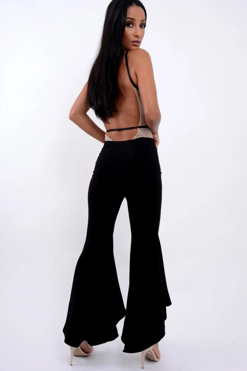 Black Flare Dip Hem Trousers - Fraya