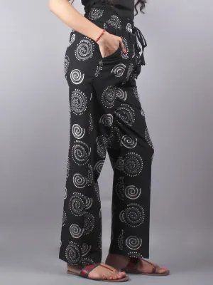 Black Hand Block Printed Elasticated Waist Trousers- T0317011