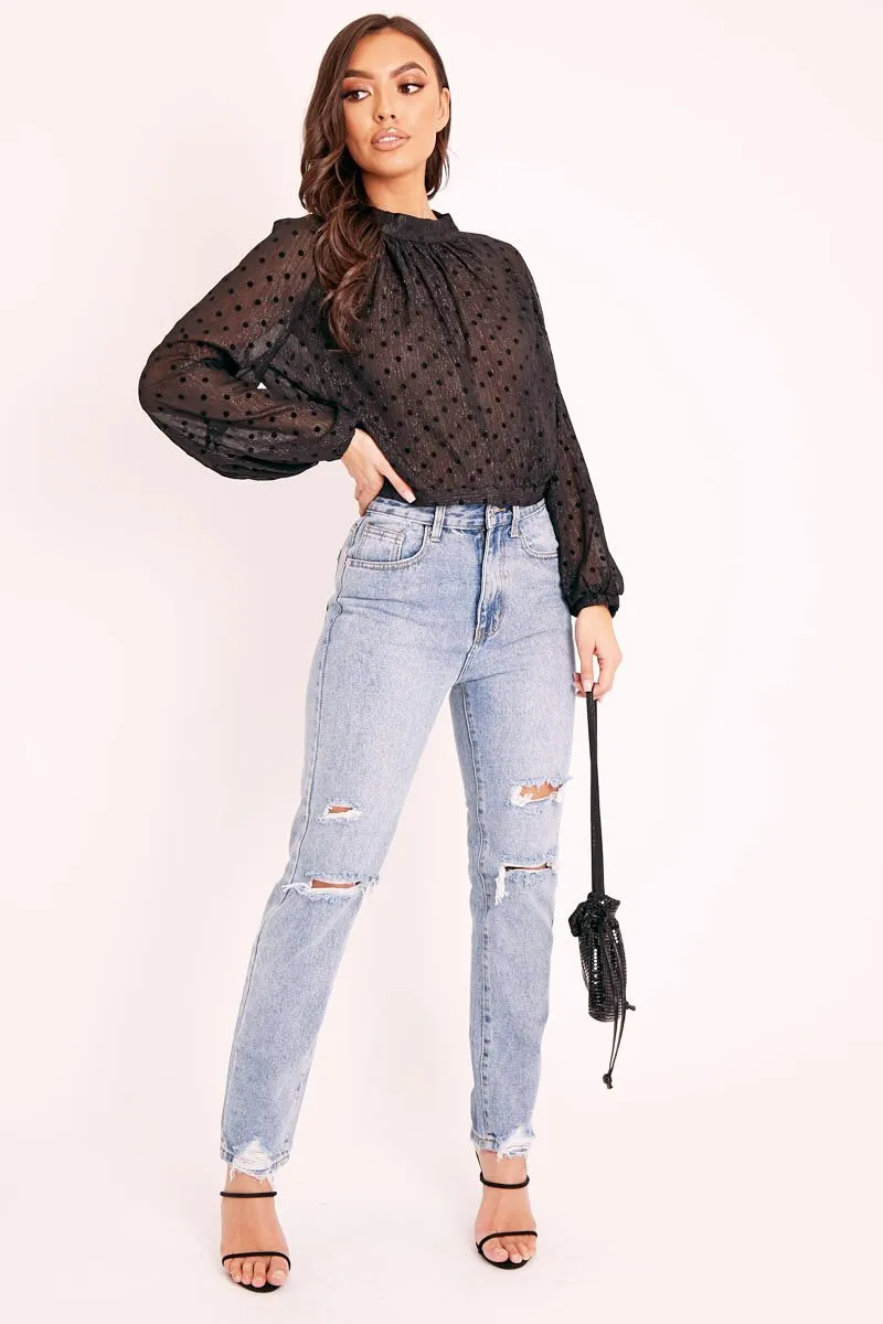 Black Metallic Polka Pleated Front Blouse - Cabella