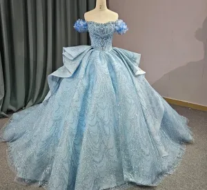 Blue Strapless Quinceañera Dress