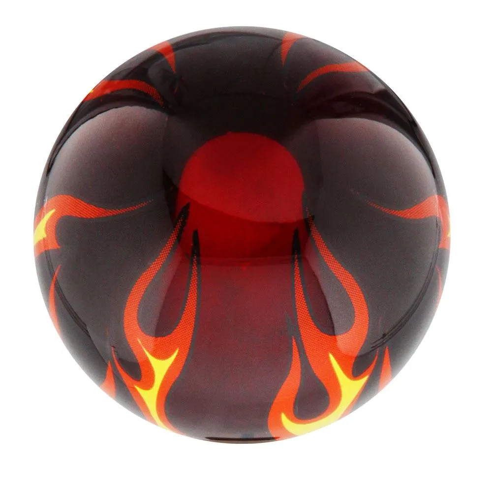 Burst of Flames Red Transparent Round Knob Cane w/ Custom Wood Shaft & Collar