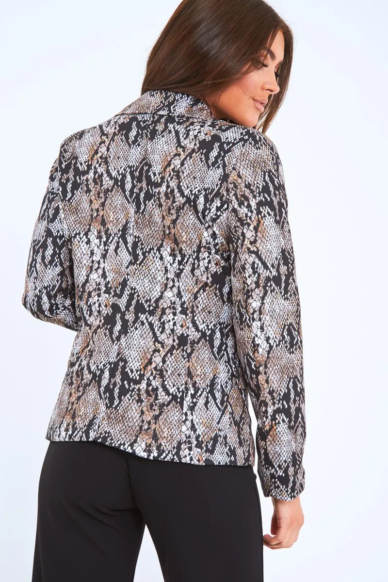 Dark Snake Print Double Breasted Gold Button Blazer - Ariele