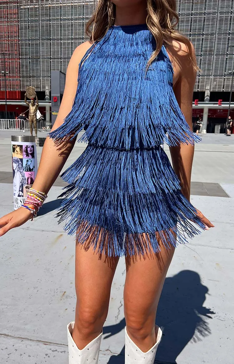 Demie Blue Tassel Playsuit