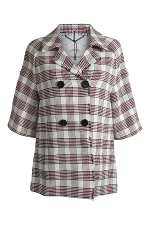 DOROTHEE SCHUMACHER Ivory Cotton Blend Tartan 3/4 Sleeve Jacket (2 | UK 10)