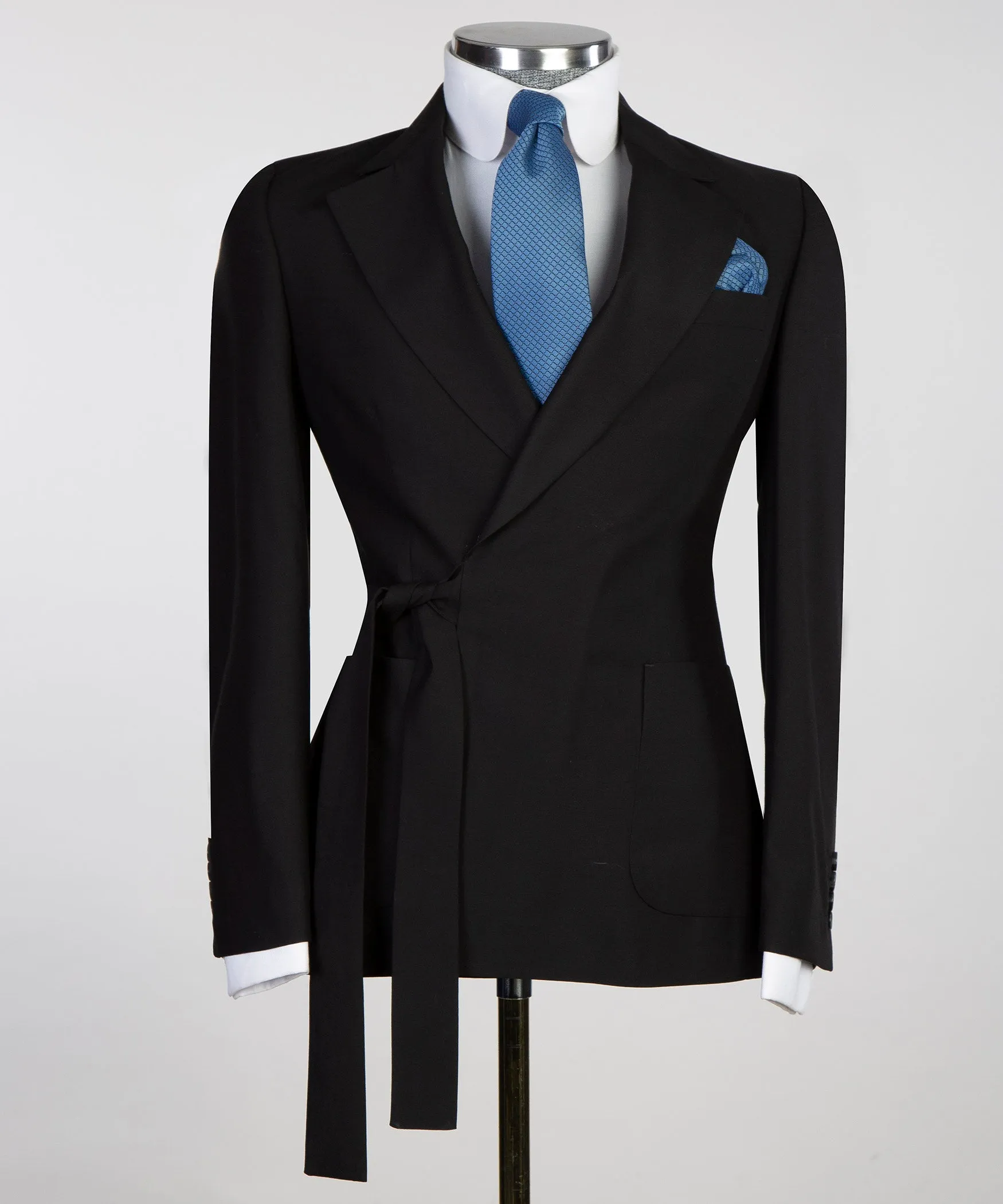 Double Breasted Black Belted Suit