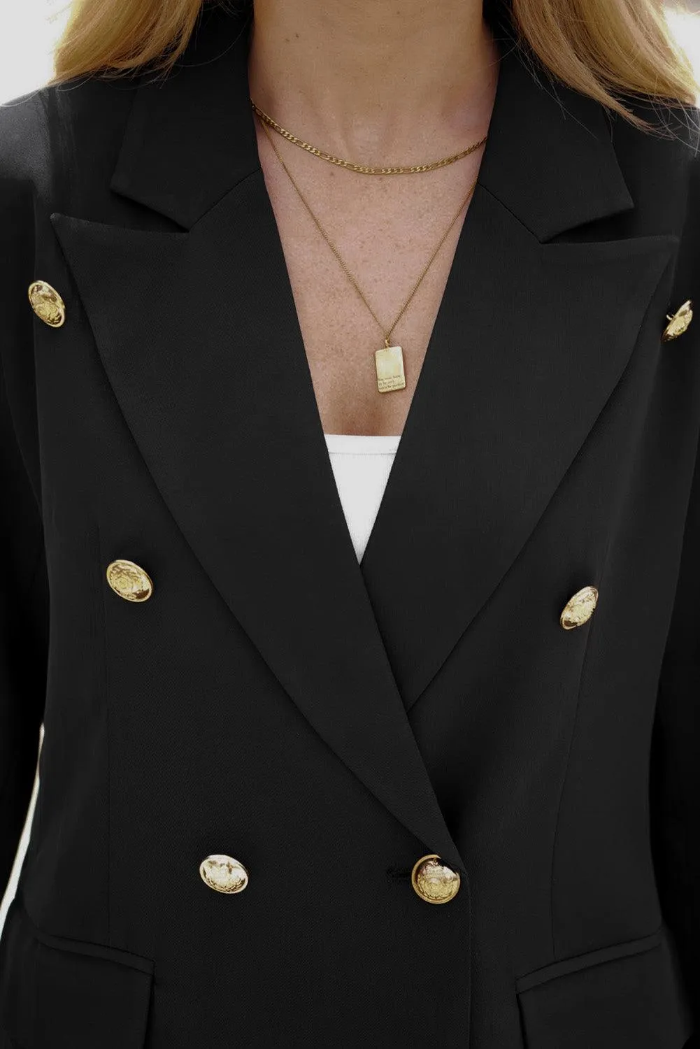 Double-Breasted Lapel Collar Long Sleeve Blazer