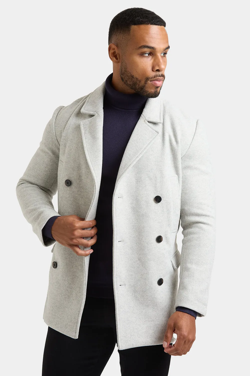 Double Breasted Peacoat in Pale Grey