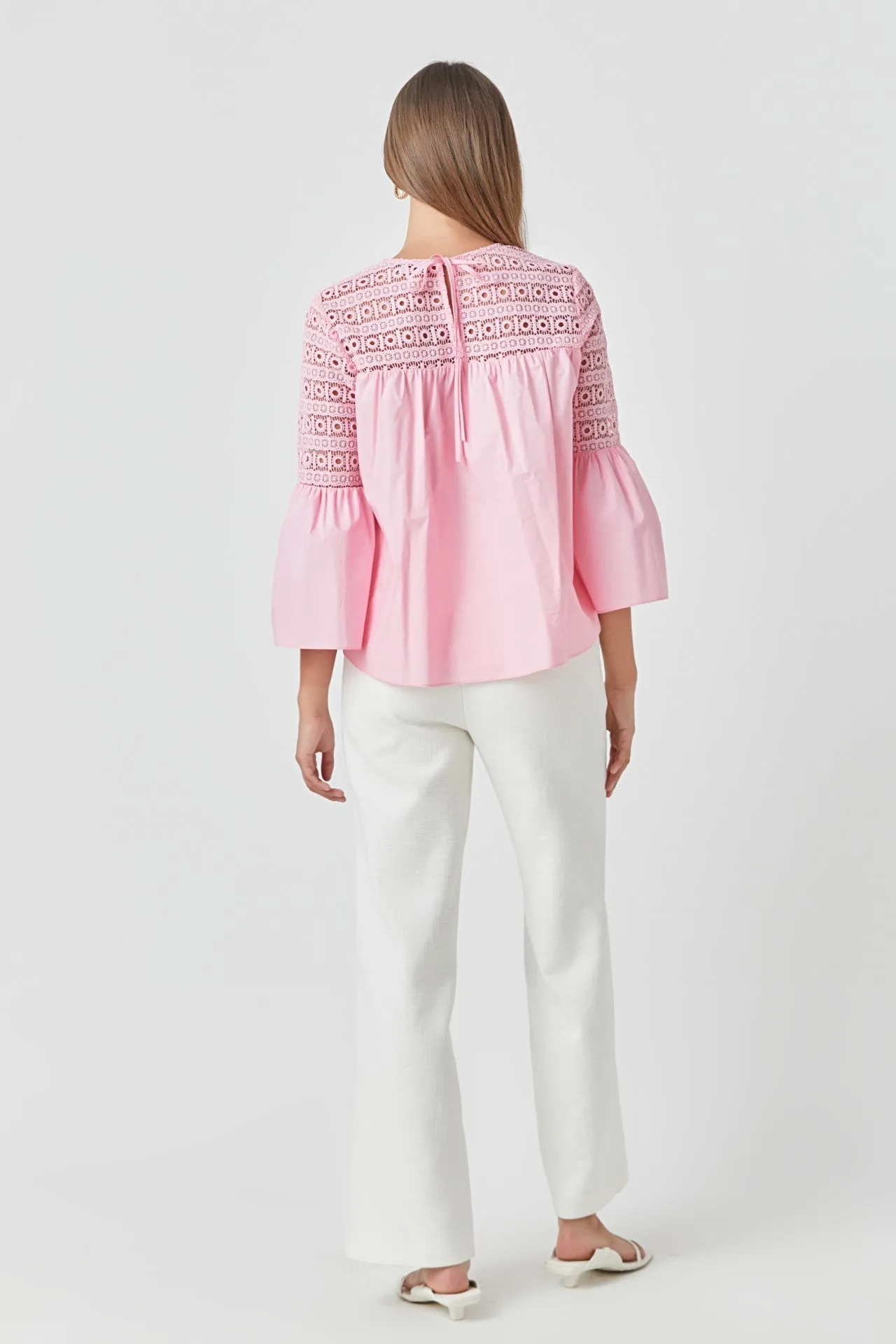 Endless Rose - Lace with Poplin Bell Sleeve Blouse