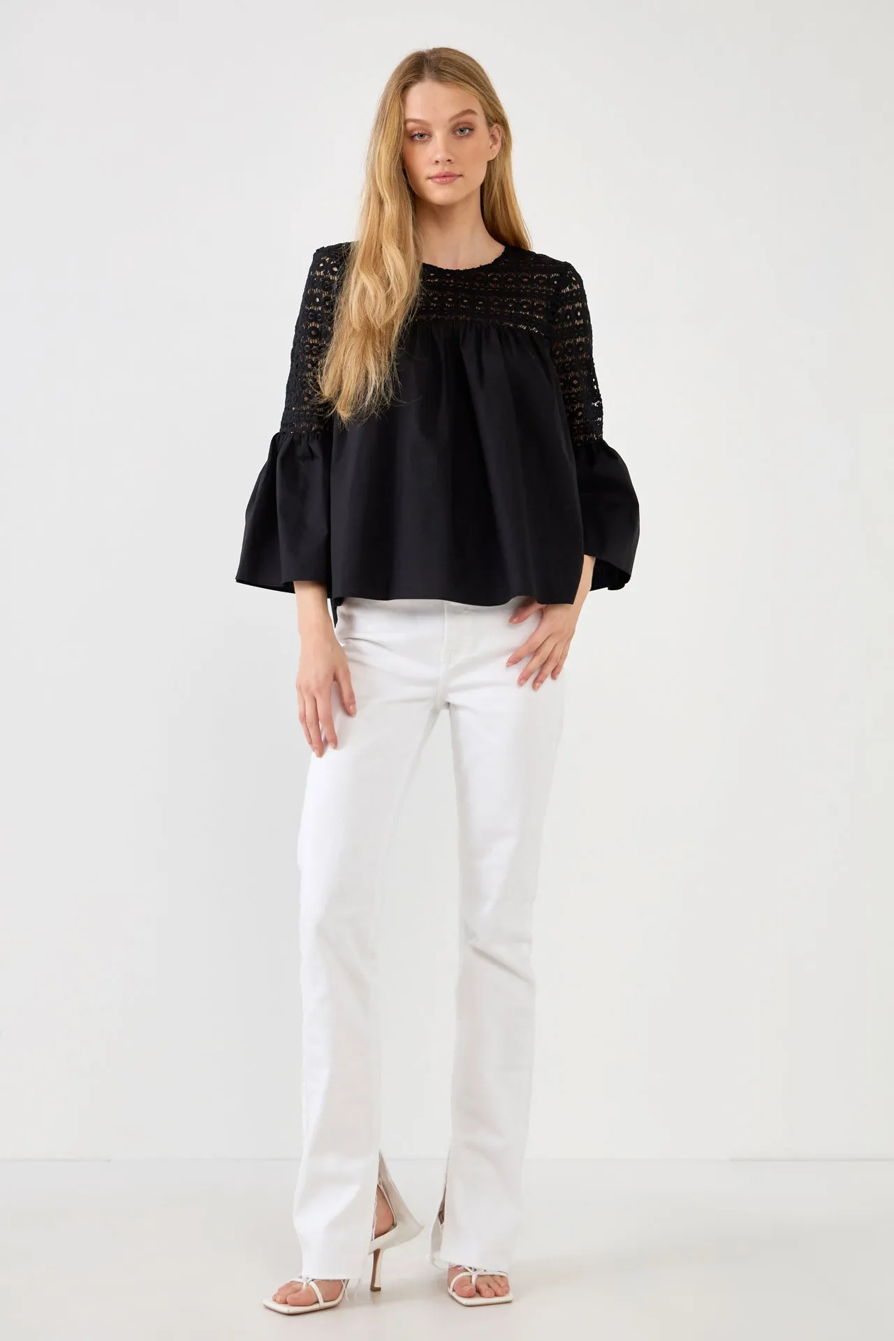 Endless Rose - Lace with Poplin Bell Sleeve Blouse