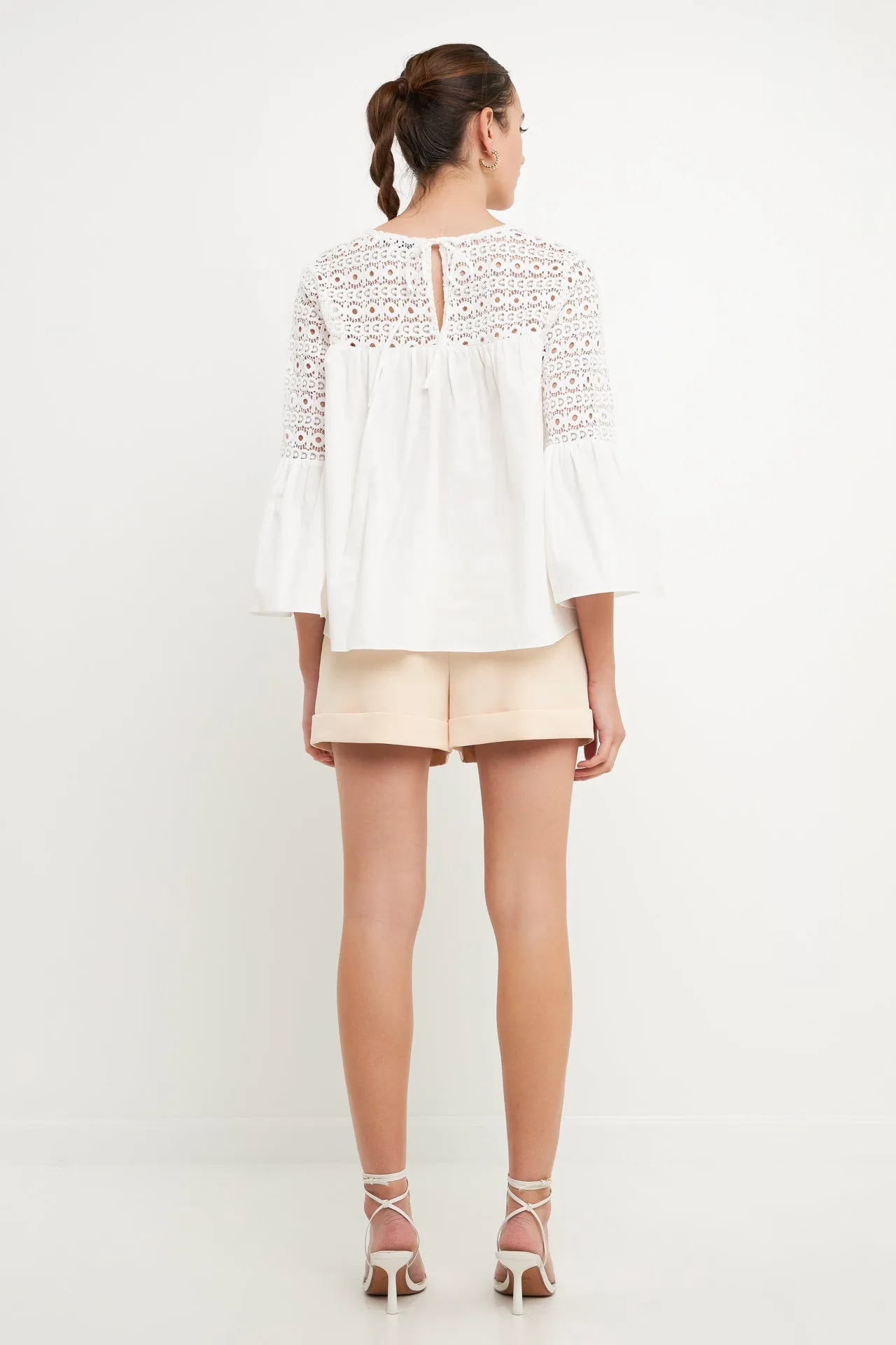 Endless Rose - Lace with Poplin Bell Sleeve Blouse