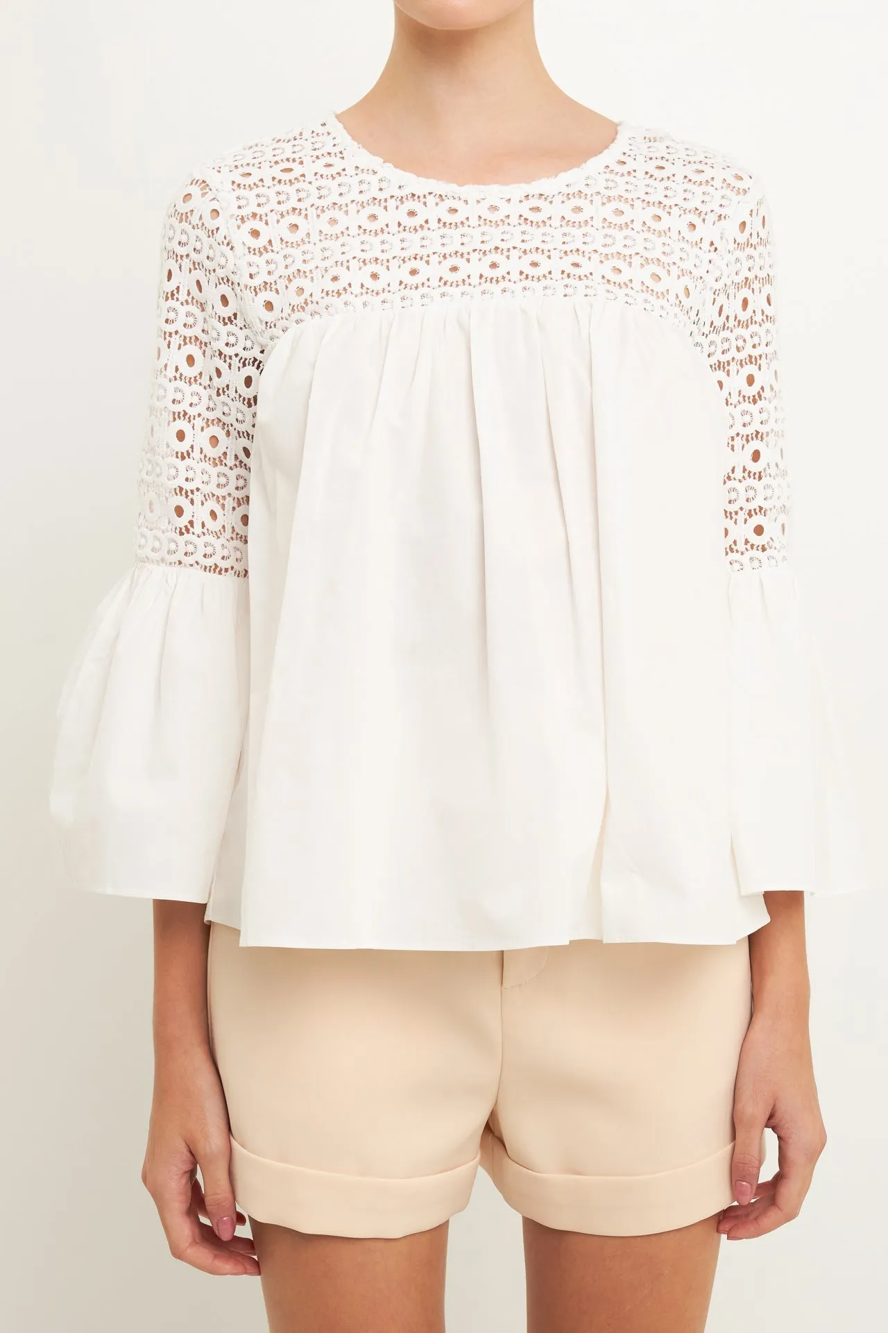 Endless Rose - Lace with Poplin Bell Sleeve Blouse