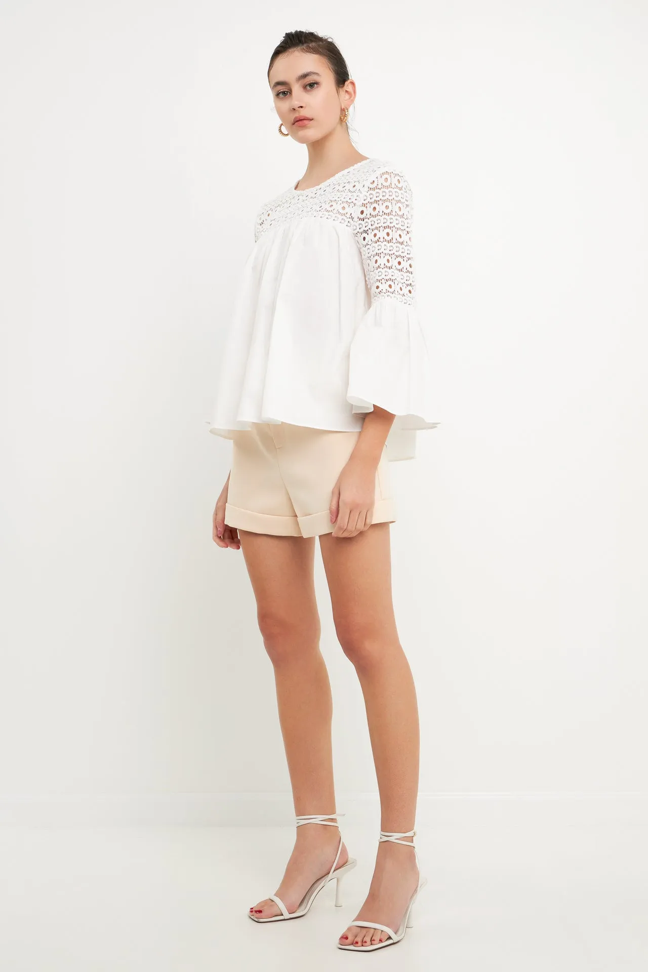 Endless Rose - Lace with Poplin Bell Sleeve Blouse