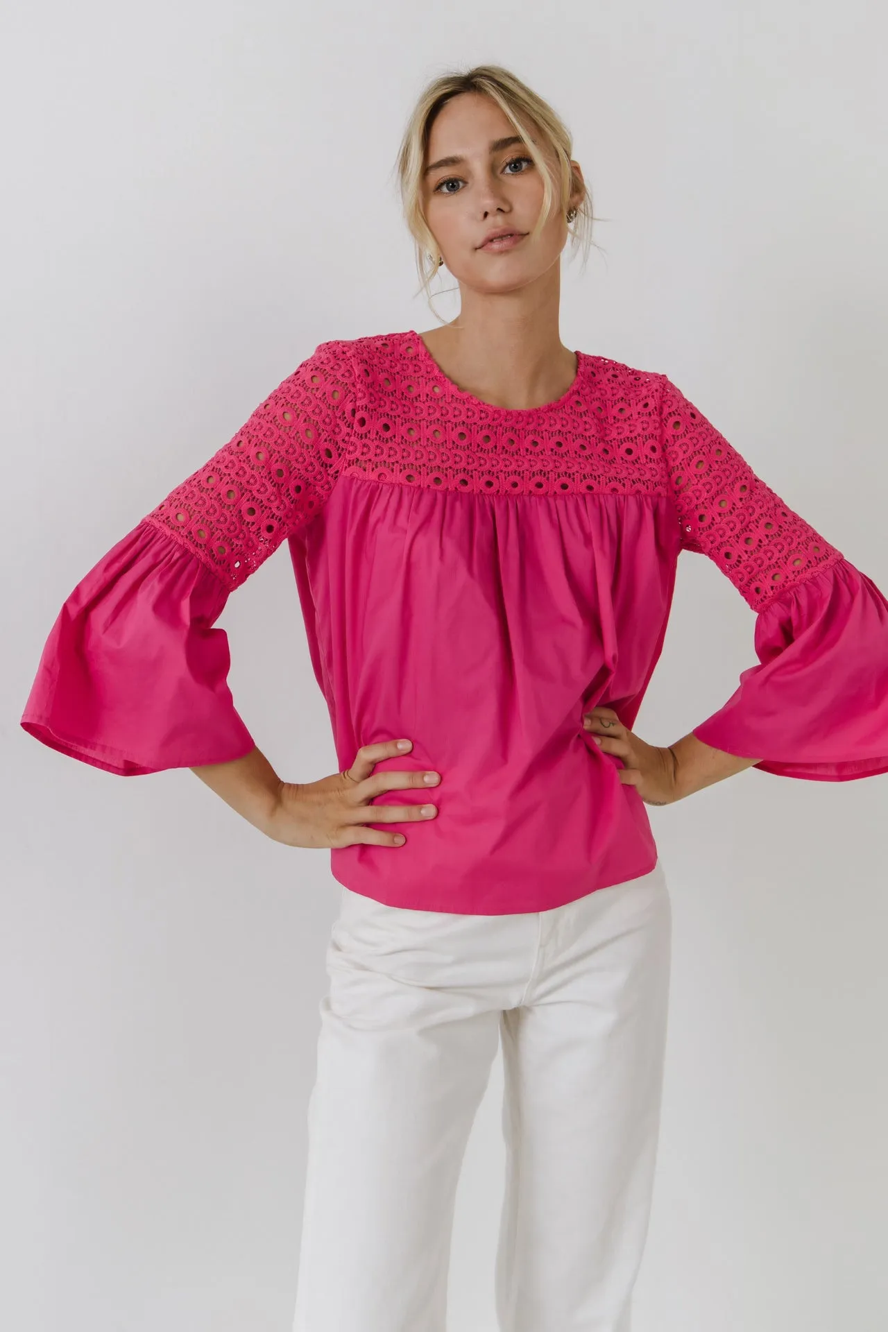 Endless Rose - Lace with Poplin Bell Sleeve Blouse