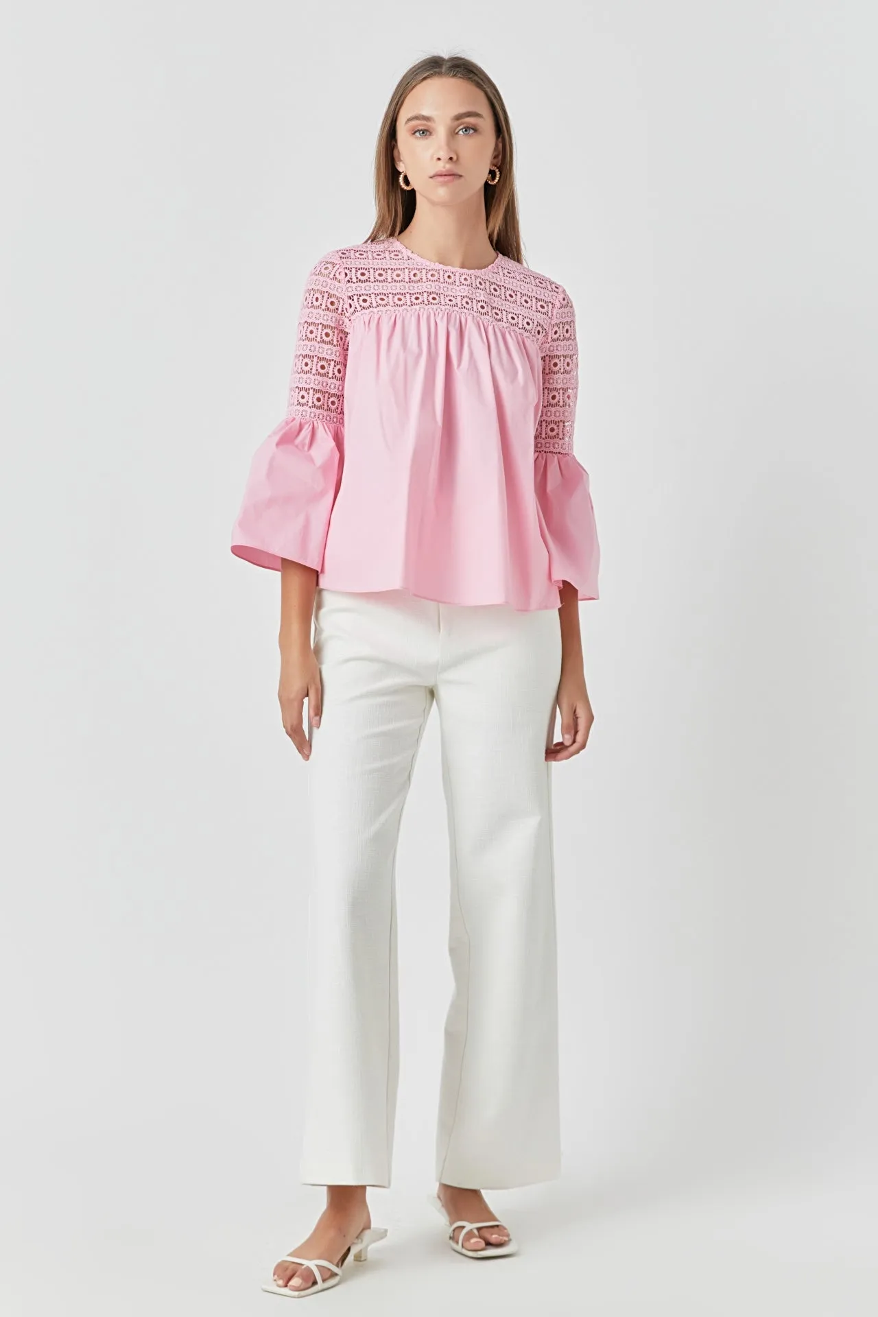 Endless Rose - Lace with Poplin Bell Sleeve Blouse