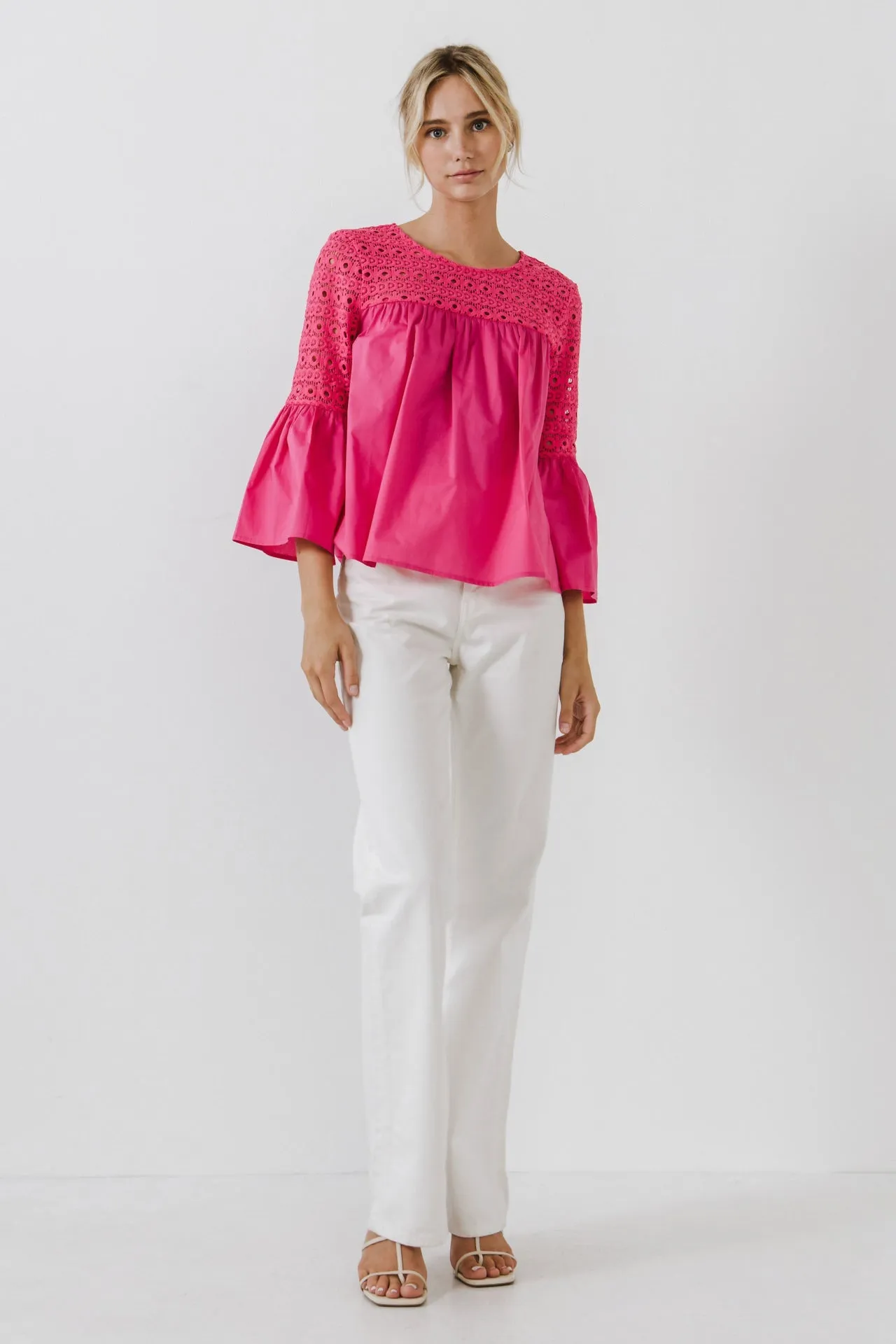 Endless Rose - Lace with Poplin Bell Sleeve Blouse