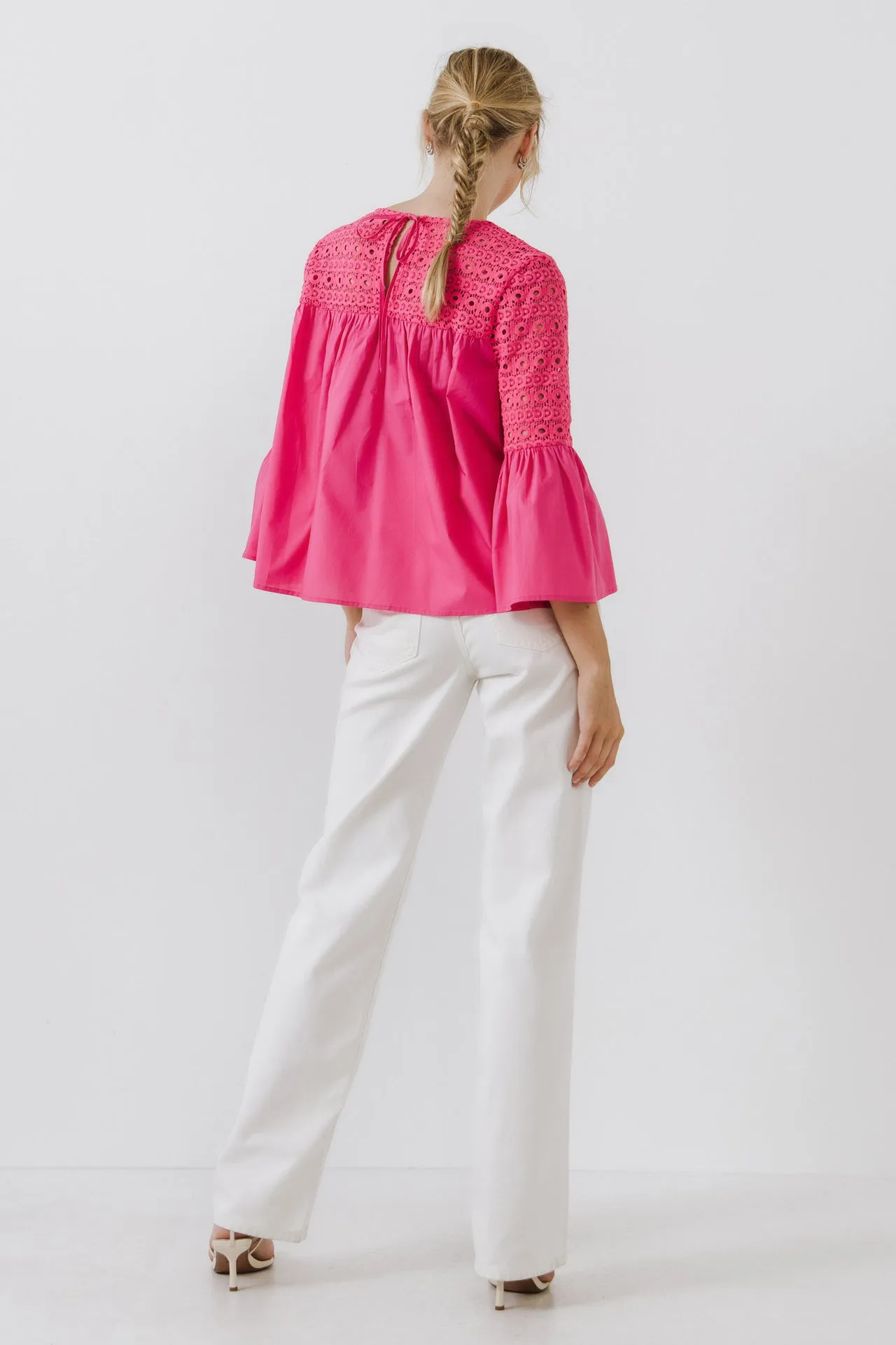 Endless Rose - Lace with Poplin Bell Sleeve Blouse