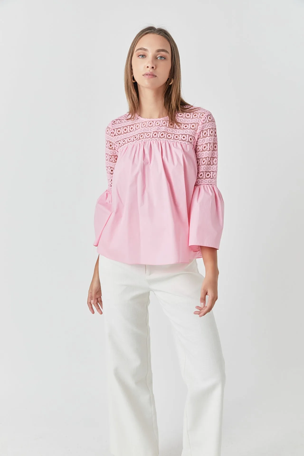 Endless Rose - Lace with Poplin Bell Sleeve Blouse