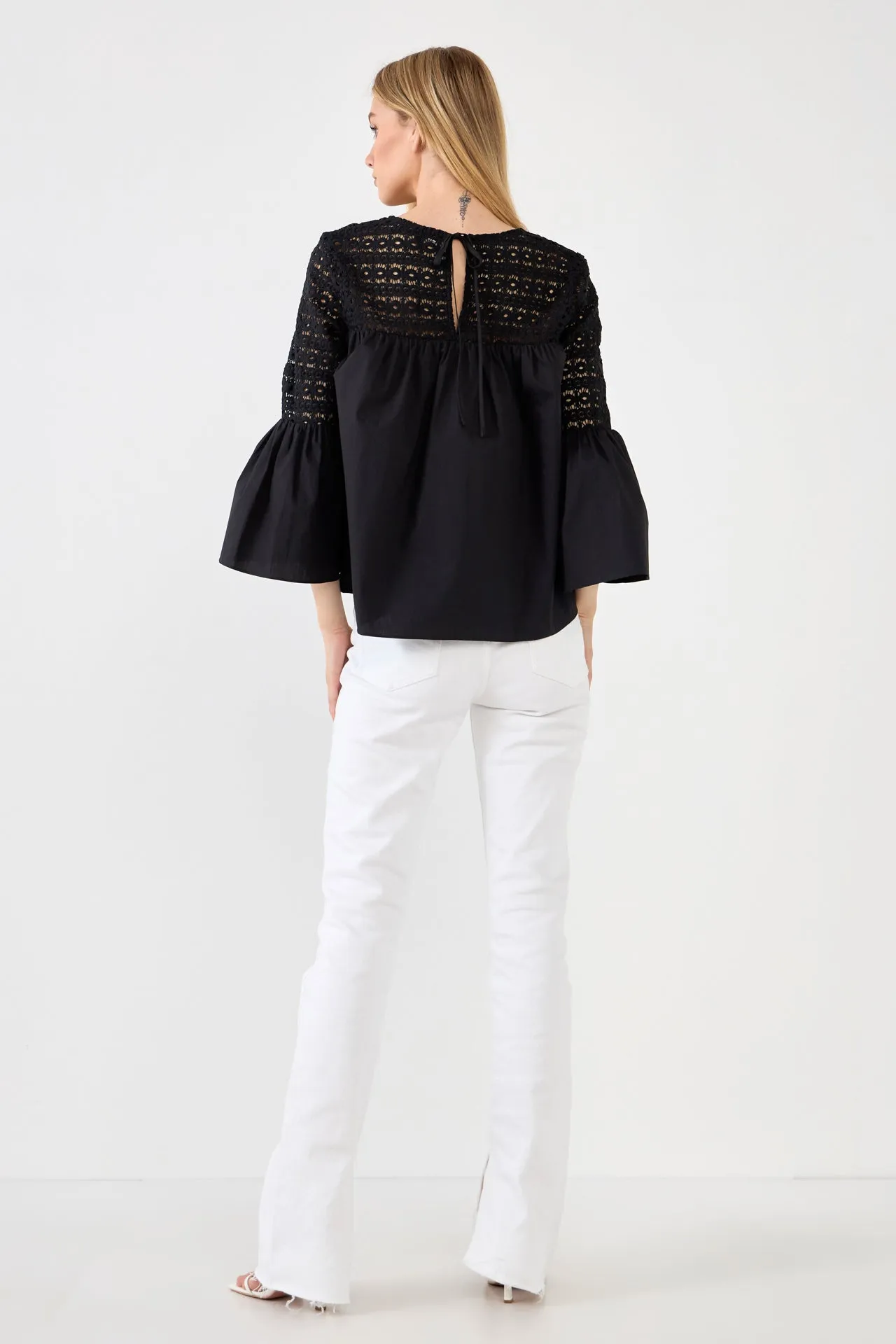 Endless Rose - Lace with Poplin Bell Sleeve Blouse