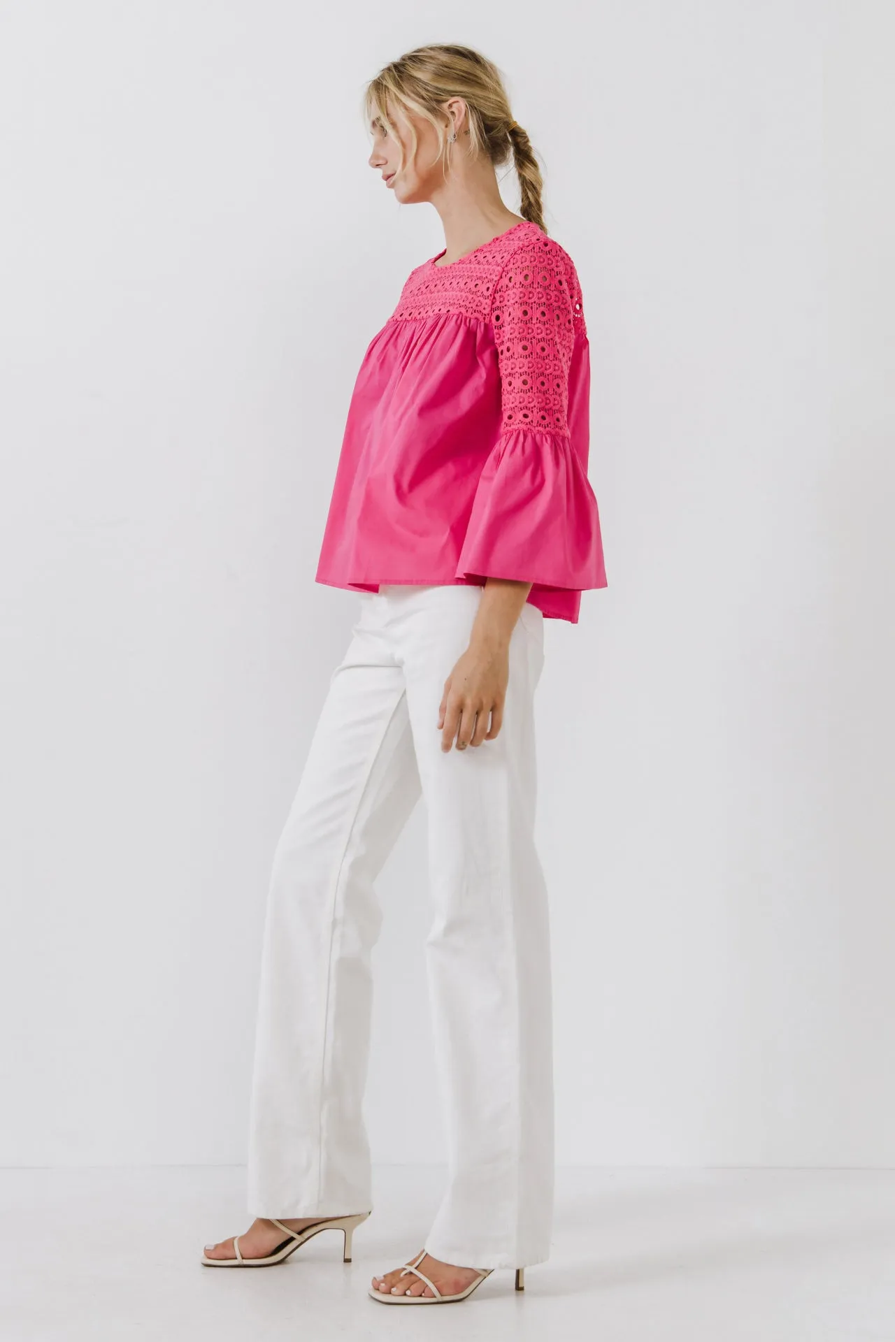 Endless Rose - Lace with Poplin Bell Sleeve Blouse