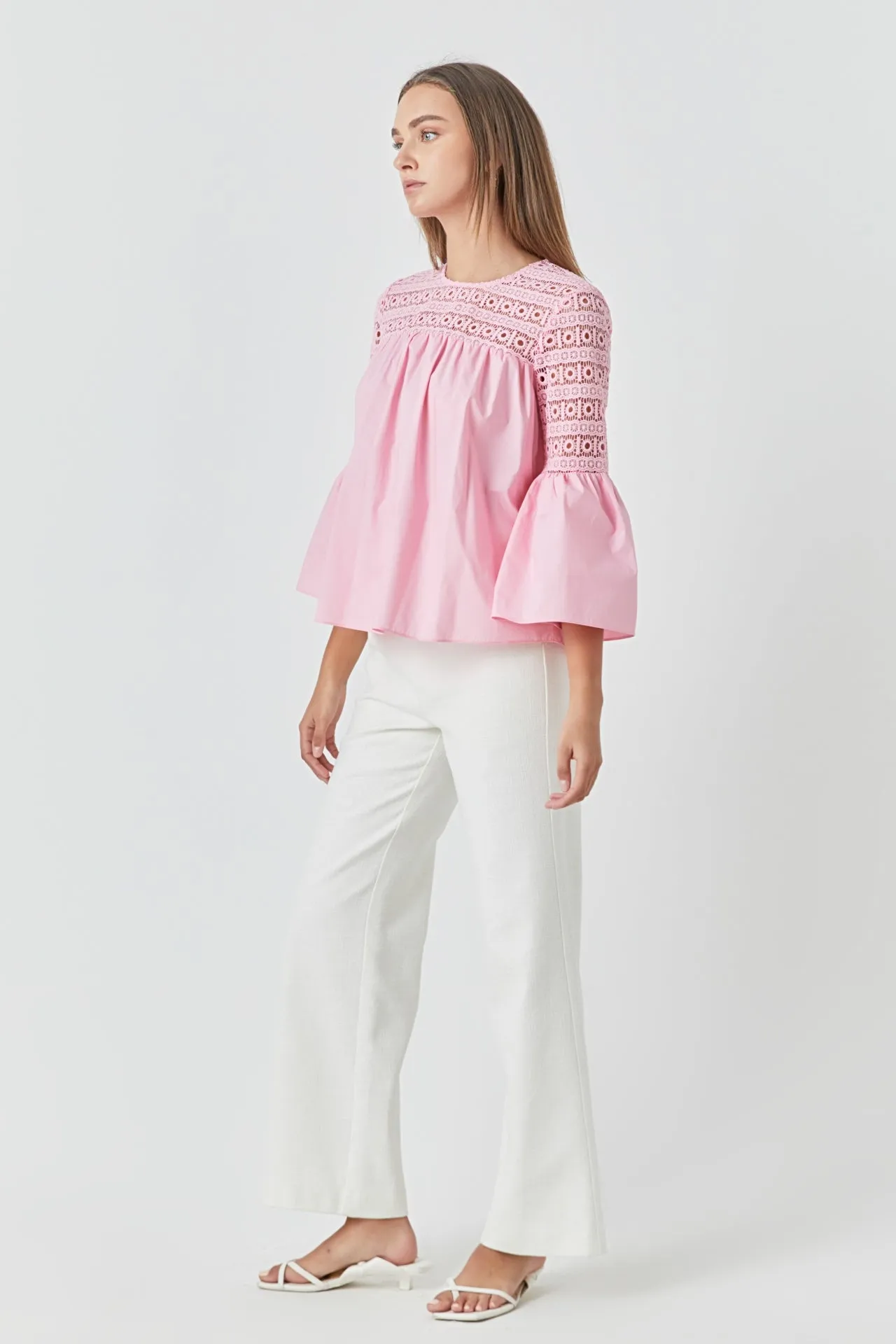 Endless Rose - Lace with Poplin Bell Sleeve Blouse