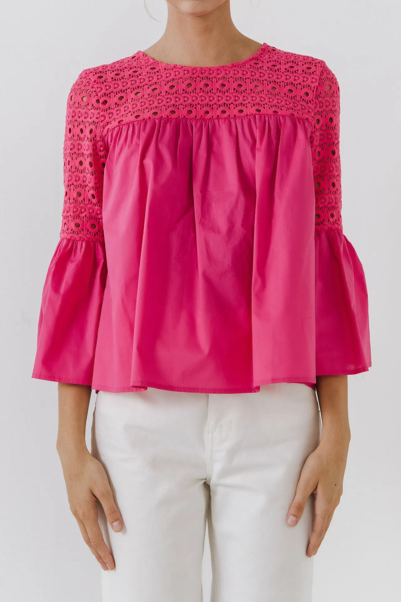 Endless Rose - Lace with Poplin Bell Sleeve Blouse