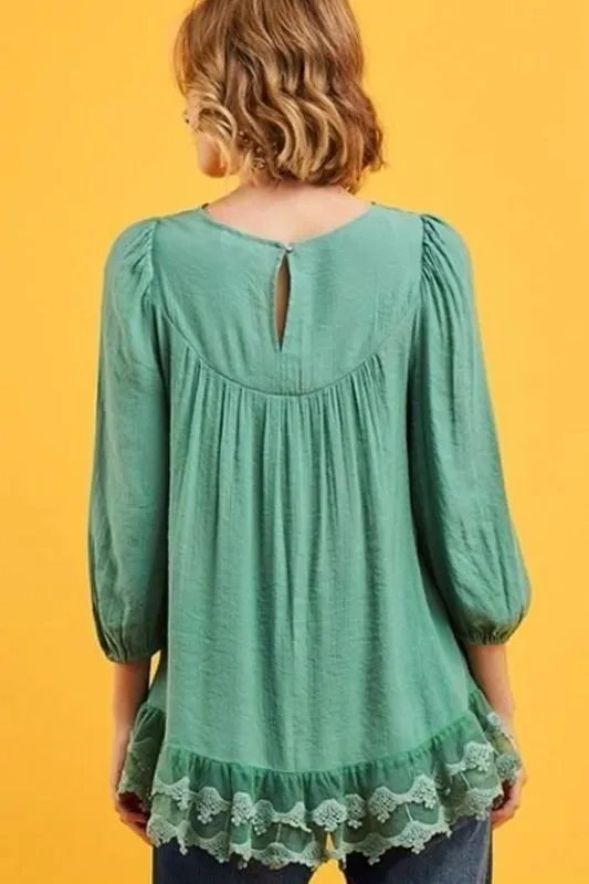 Entro Crochet Babydoll Blouse - Sage