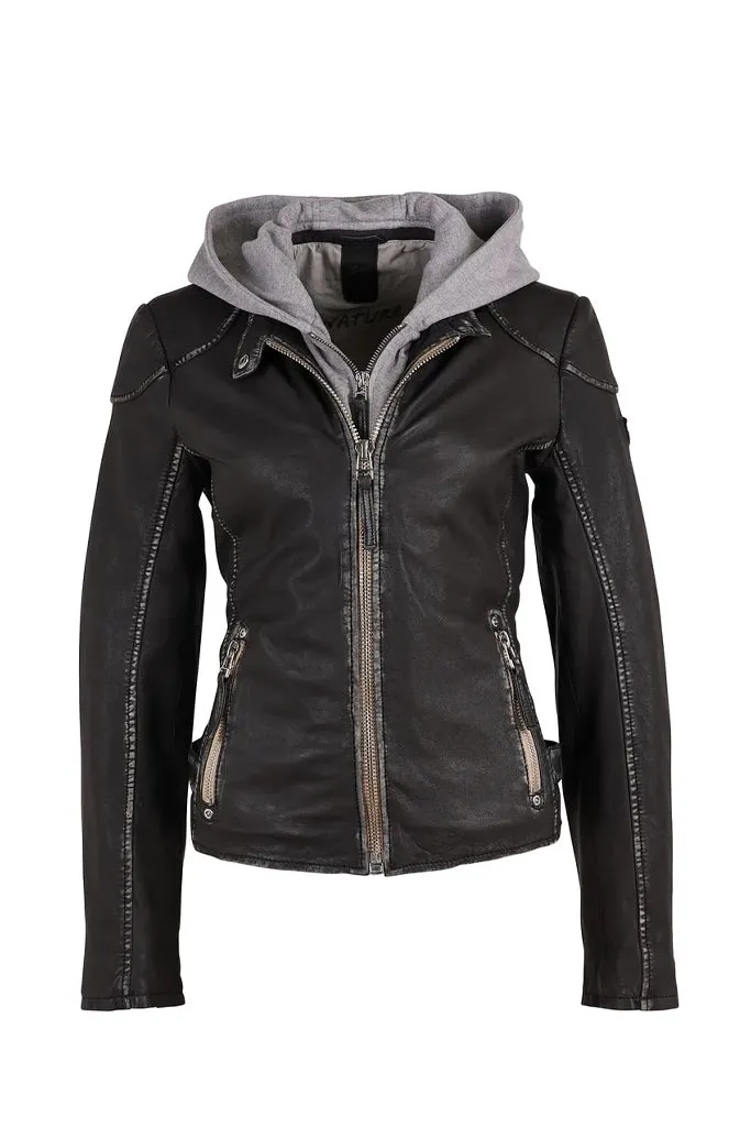 Finja Hooded Leather Jacket - Graphite