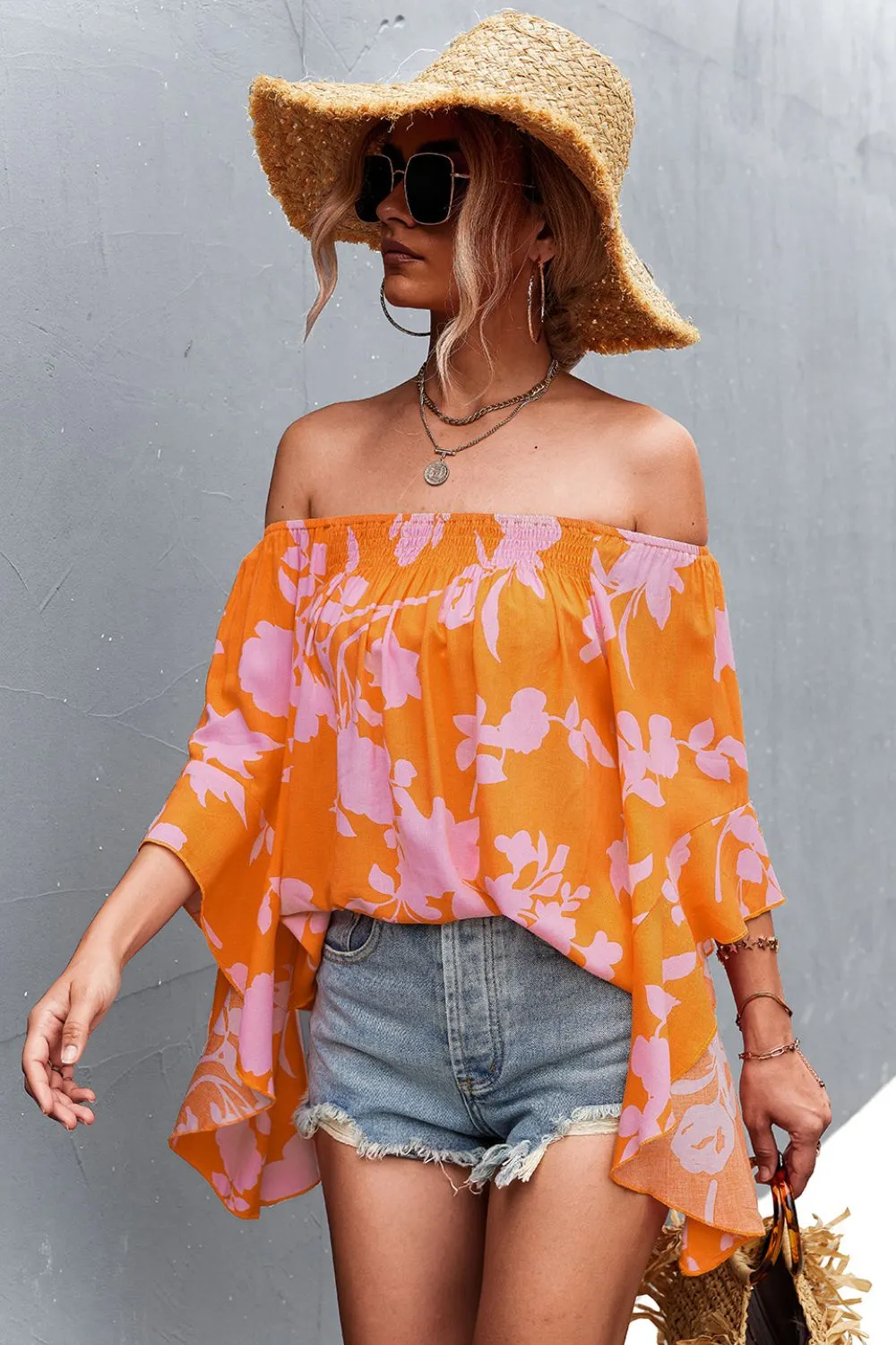 Floral Bell Sleeve Off-Shoulder Blouse