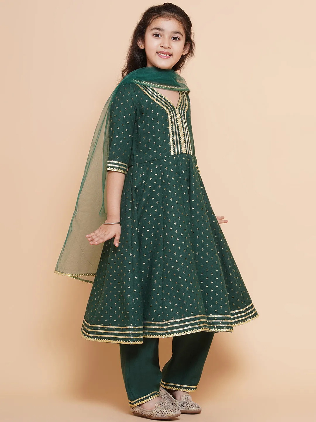 Girl's Ethnic Motifs Printed Kurta & Trousers With Dupatta - Bitiya By Bhama