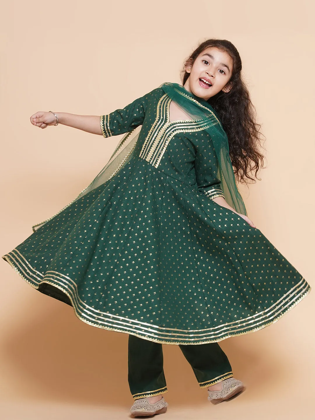 Girl's Ethnic Motifs Printed Kurta & Trousers With Dupatta - Bitiya By Bhama