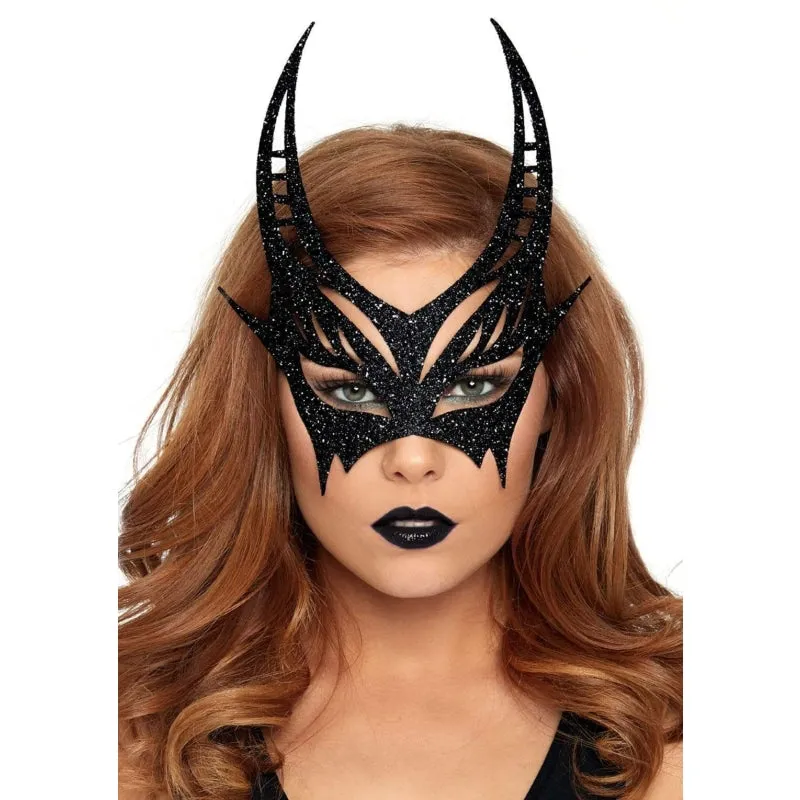 Glitter Die Cut Devil Masquerade Mask - Black