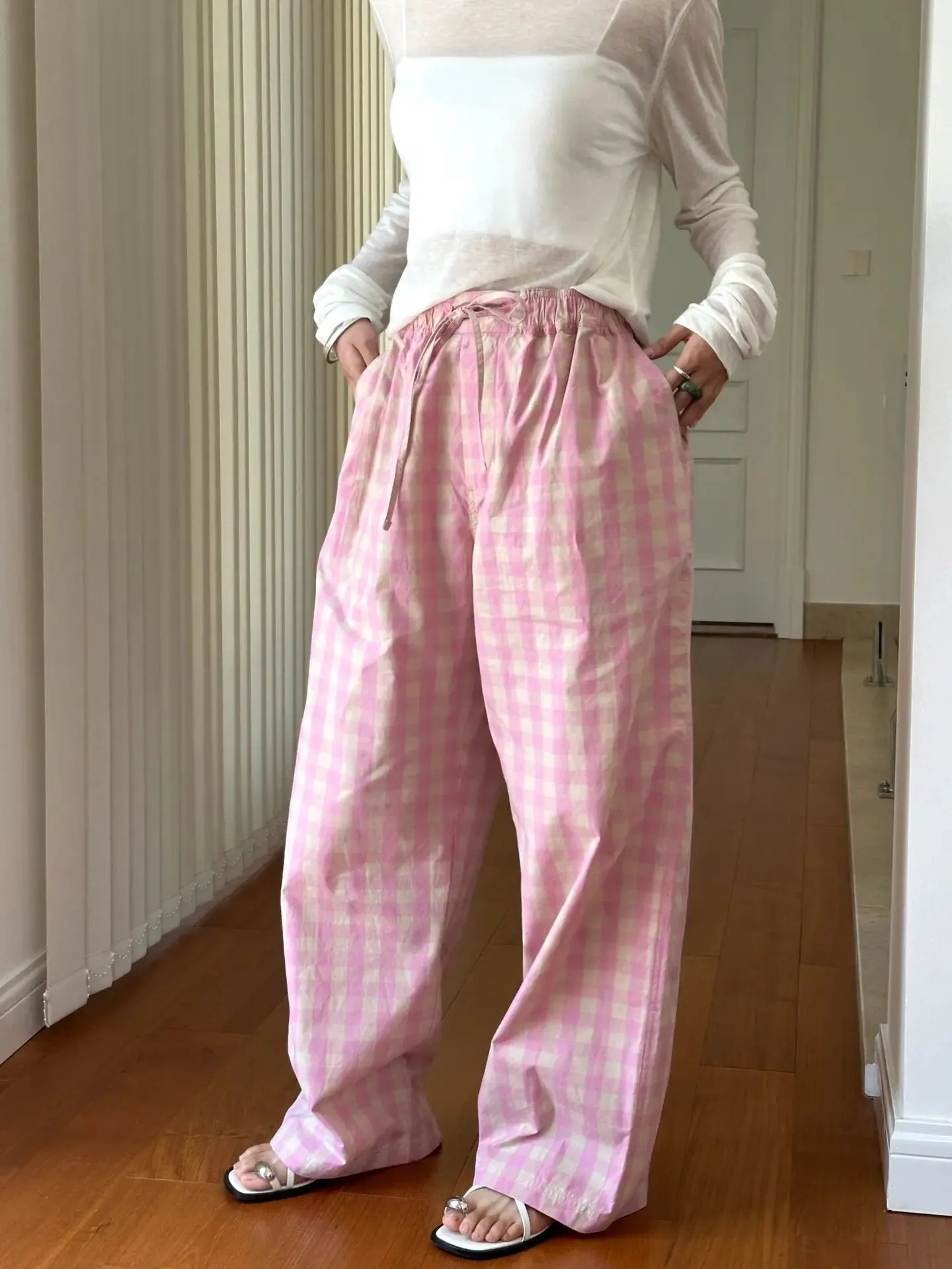 Hanna - Plaid printed cotton trousers