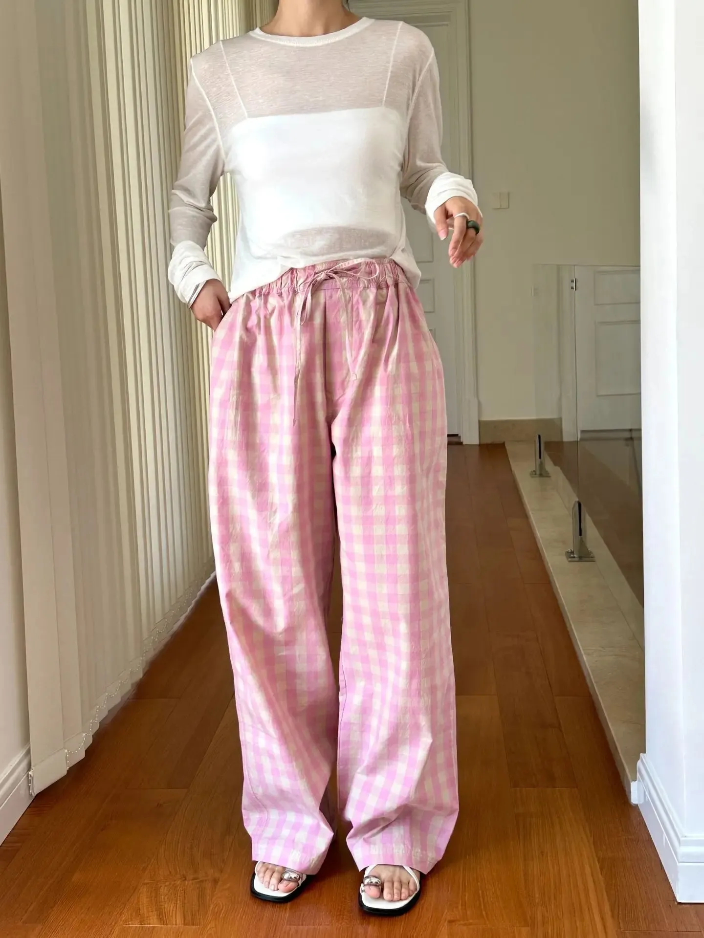 Hanna - Plaid printed cotton trousers