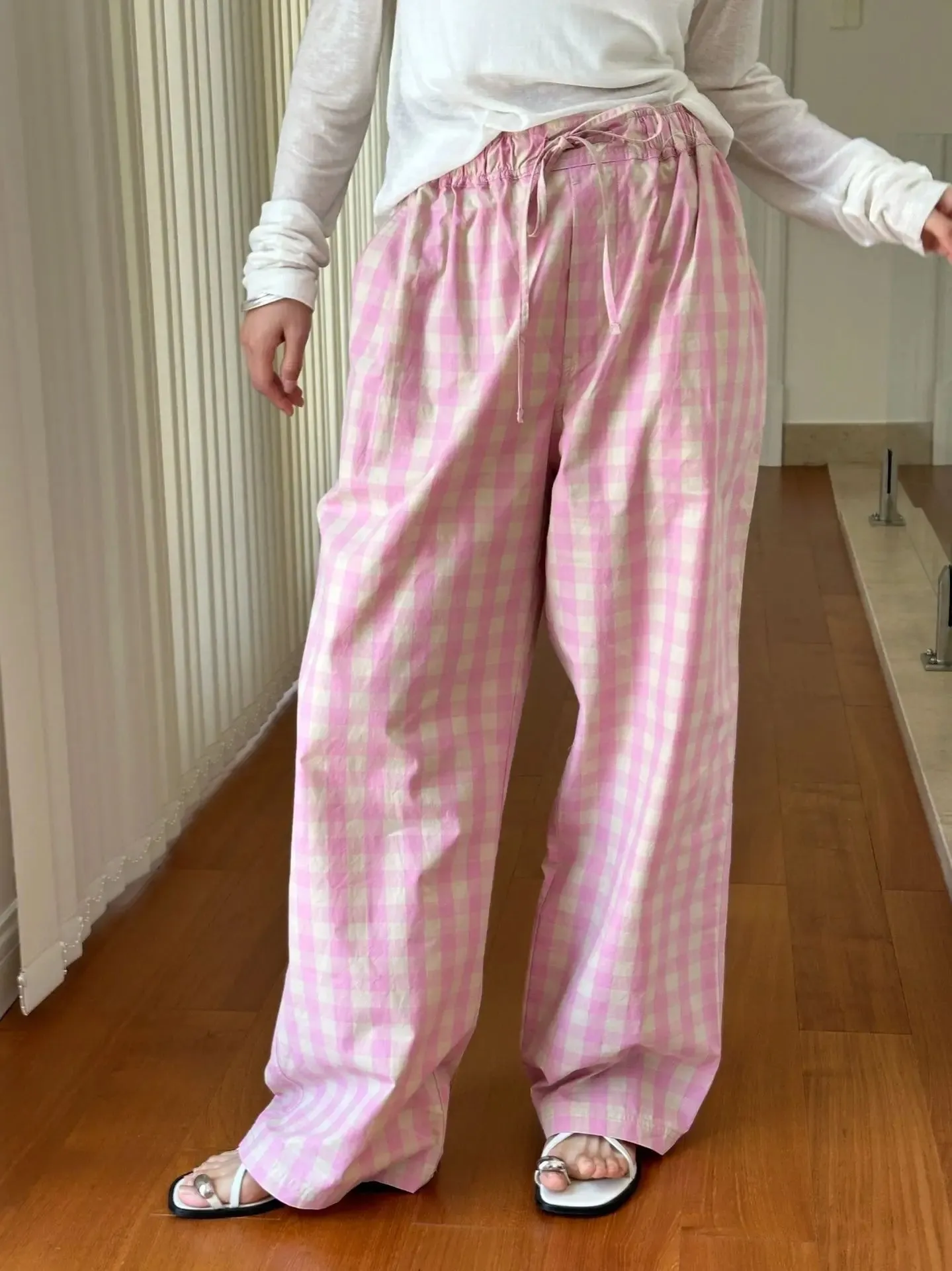 Hanna - Plaid printed cotton trousers