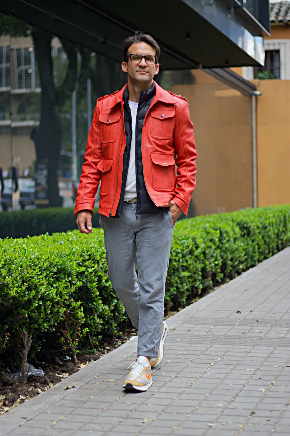 JACOB LUKAS LG Leather Retro Jacket Papaya Orange