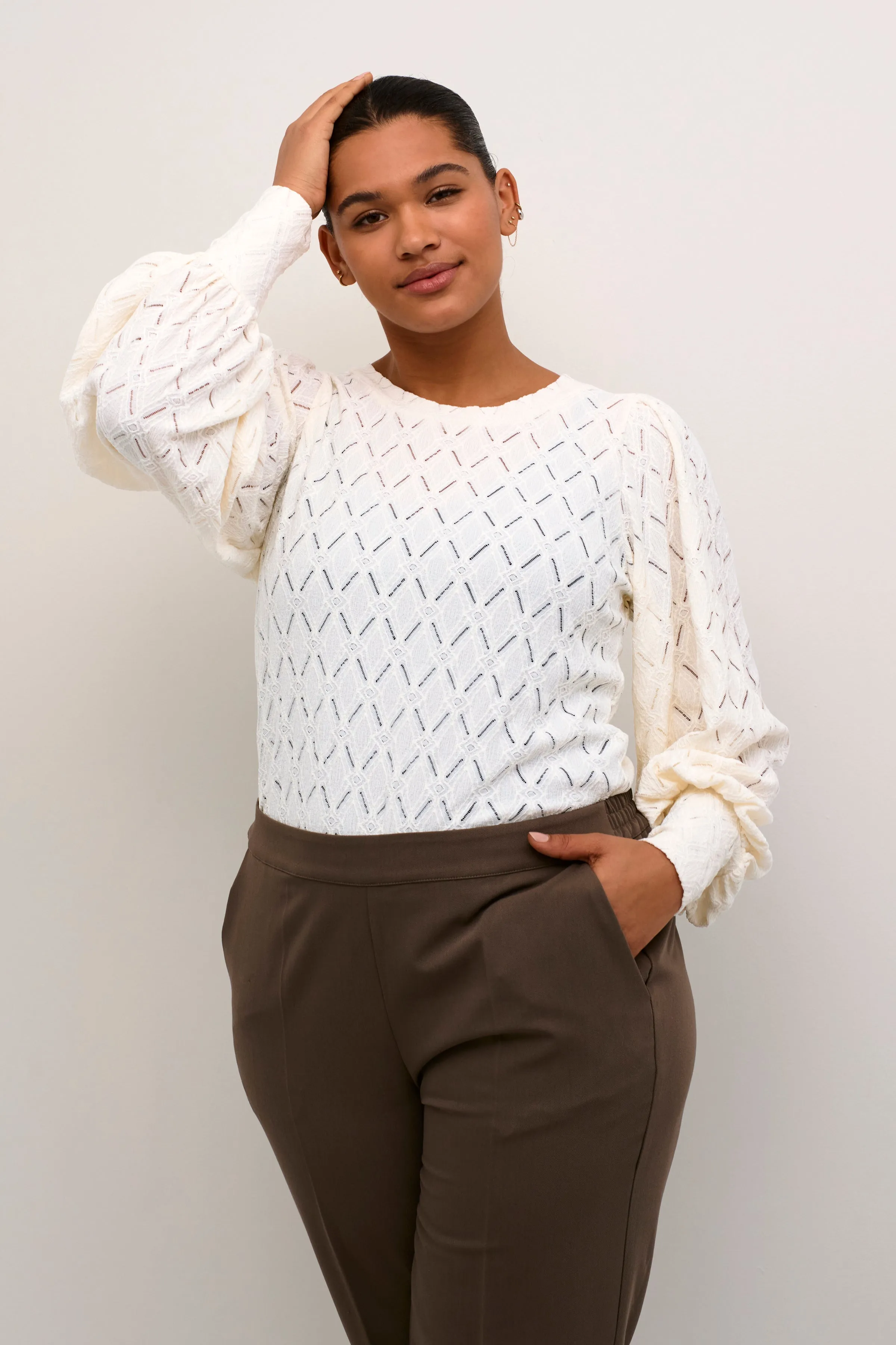 Kaffe Curve Tina Lace Blouse in White