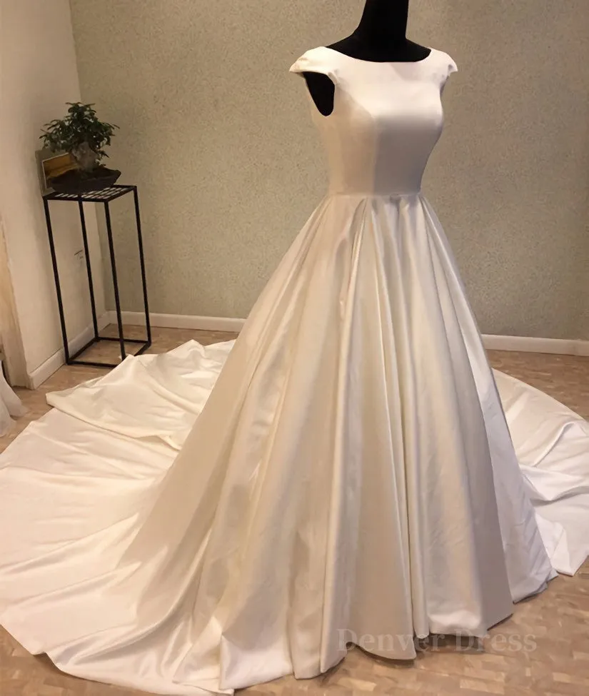 kamahe White round neck satin long prom gown, evening dress