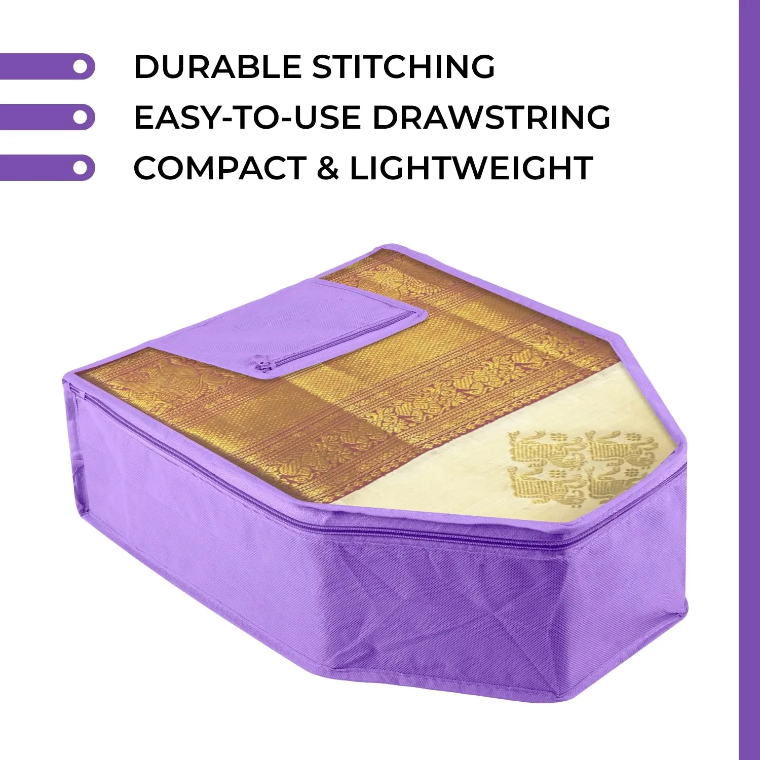 Kuber Industries Blouse Cover | Clothes Storage Bag | Zipper Wardrobe Organizers | Clothes Organiser with Attached Pocket with White Lace | Non-Woven Front Transparent | Pack of 12 | Purple