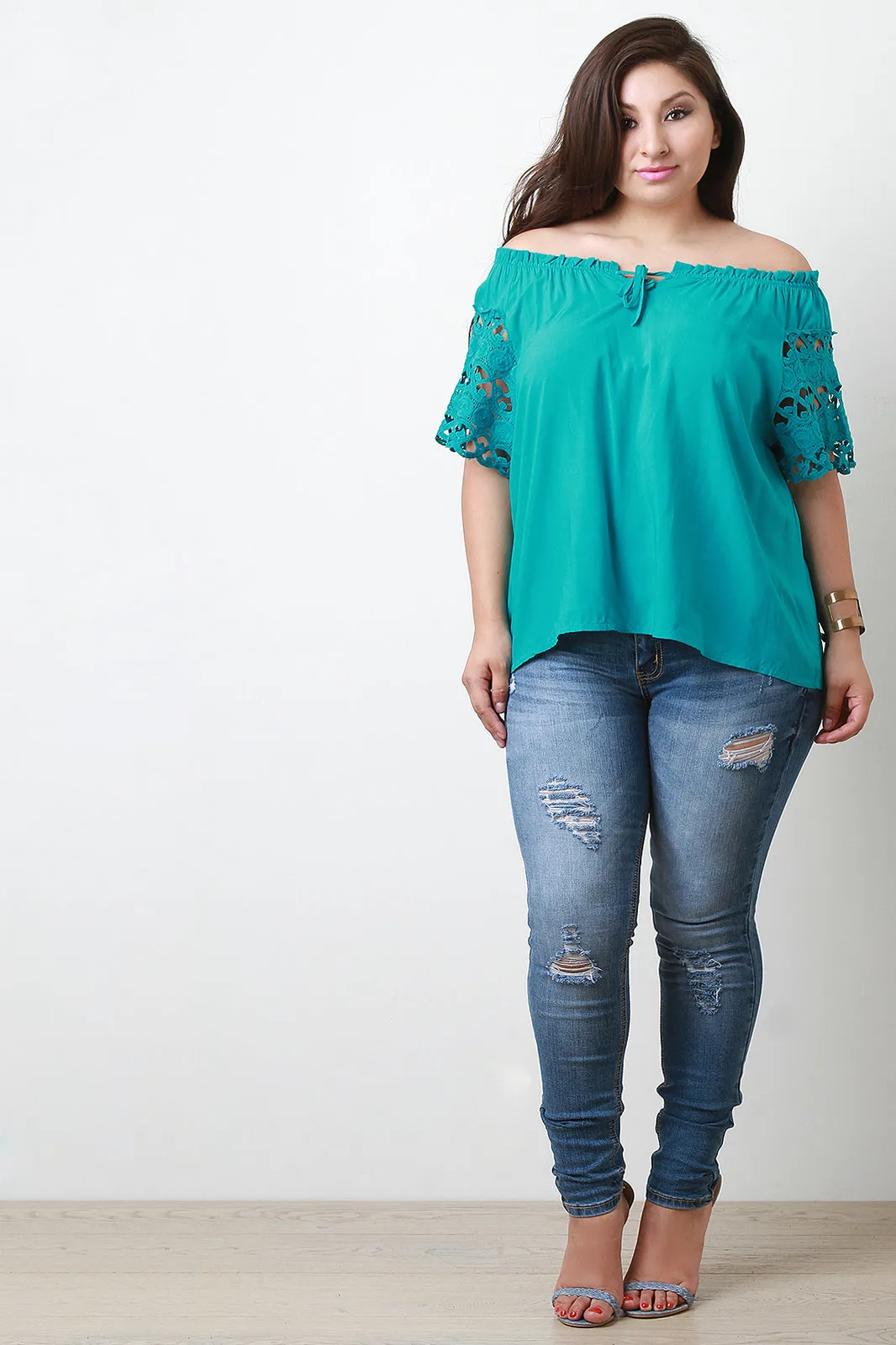 Lace Sleeve Off The Shoulder Blouse