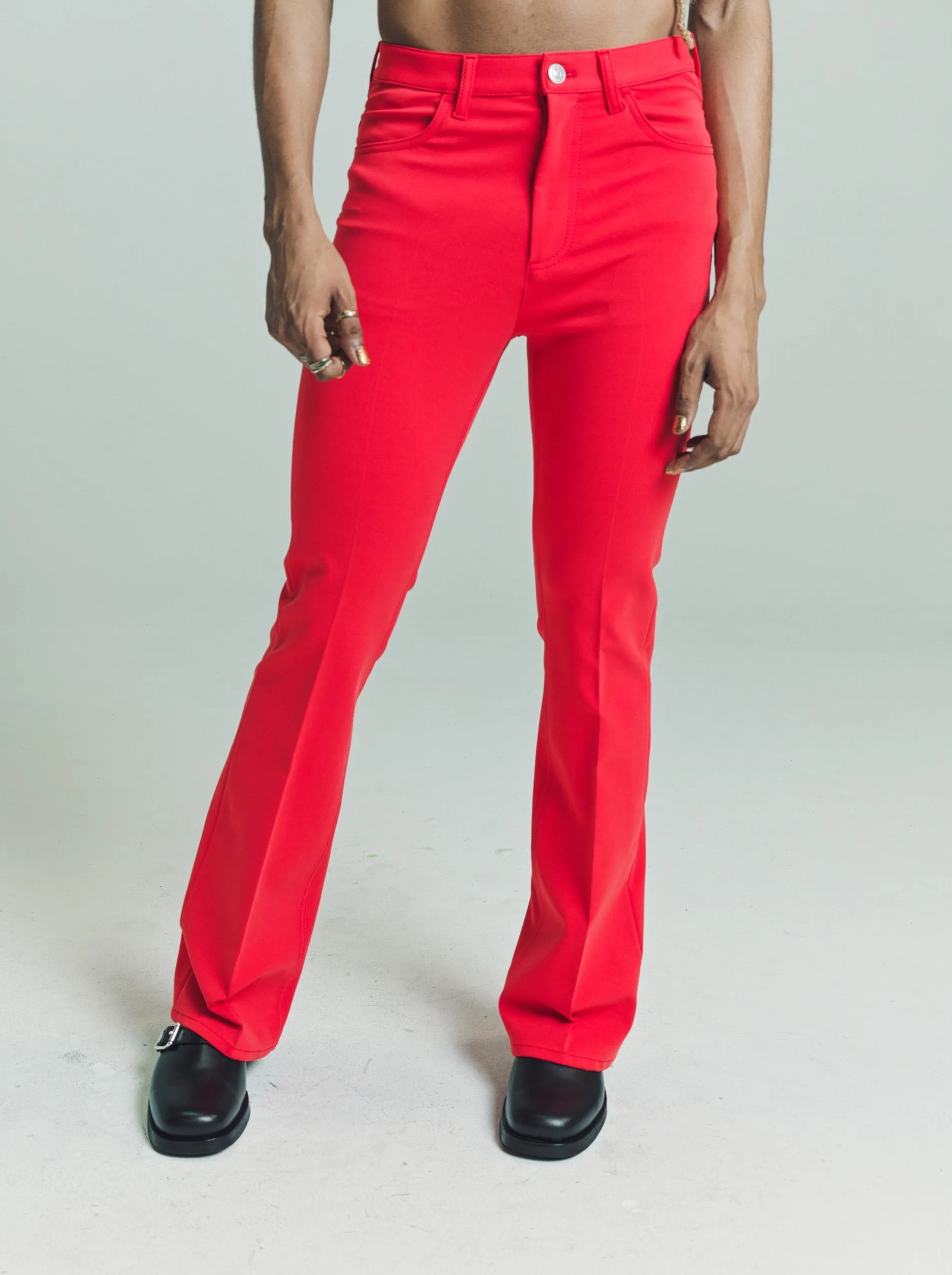 Lacquer Red Stretch Jersey Flared Trousers