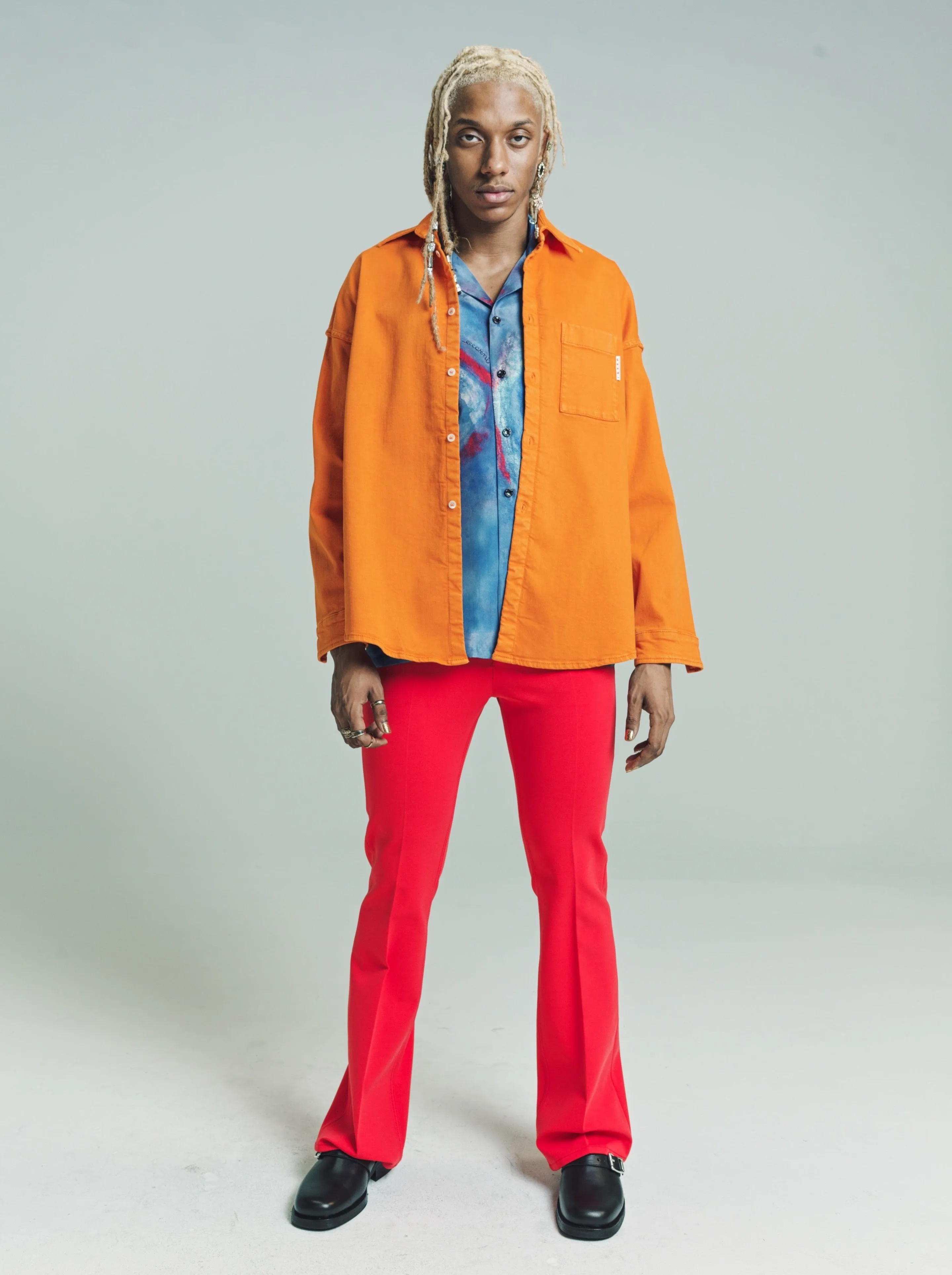 Lacquer Red Stretch Jersey Flared Trousers