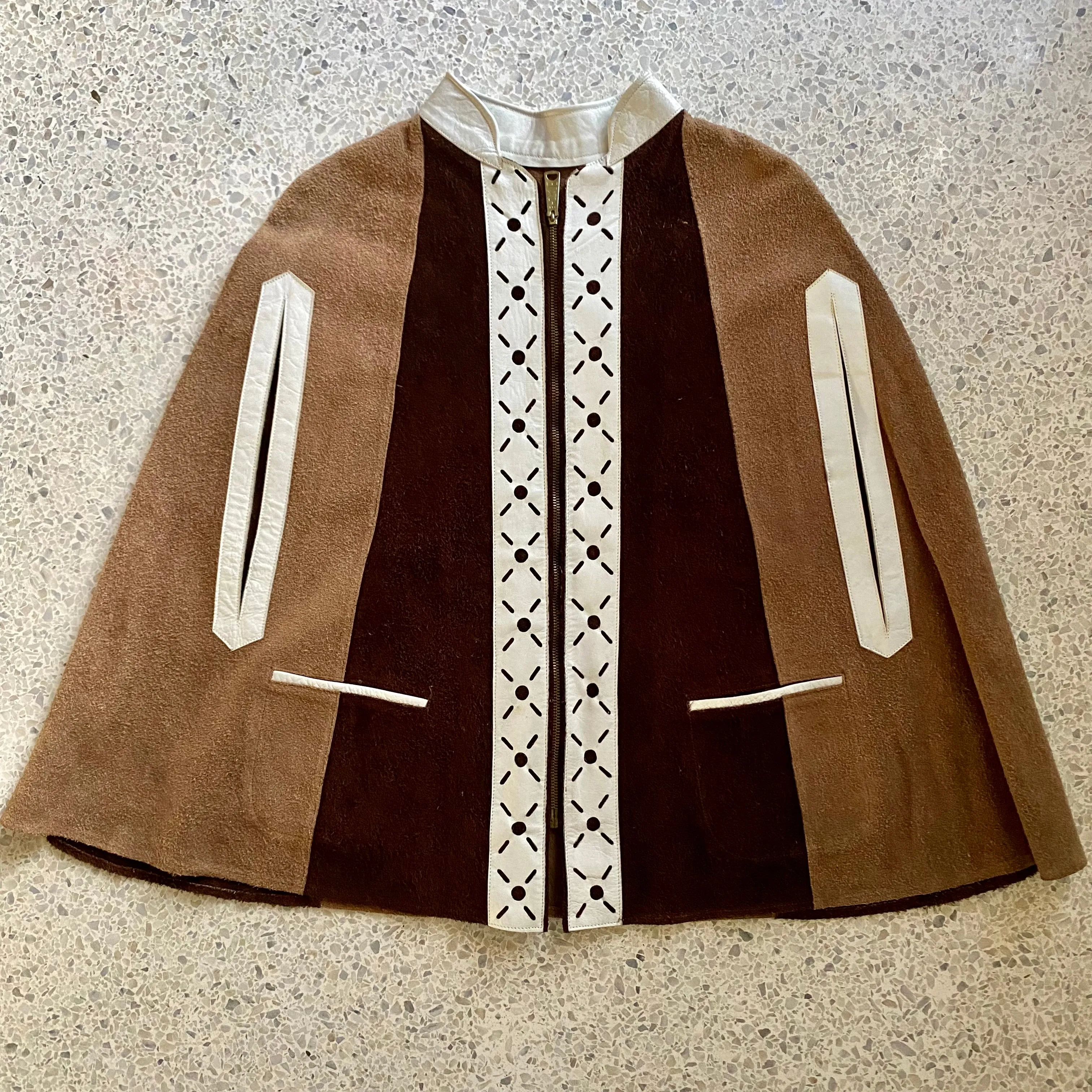 Late 60s/ Early 70s Leather & Suede Capelet Jacket