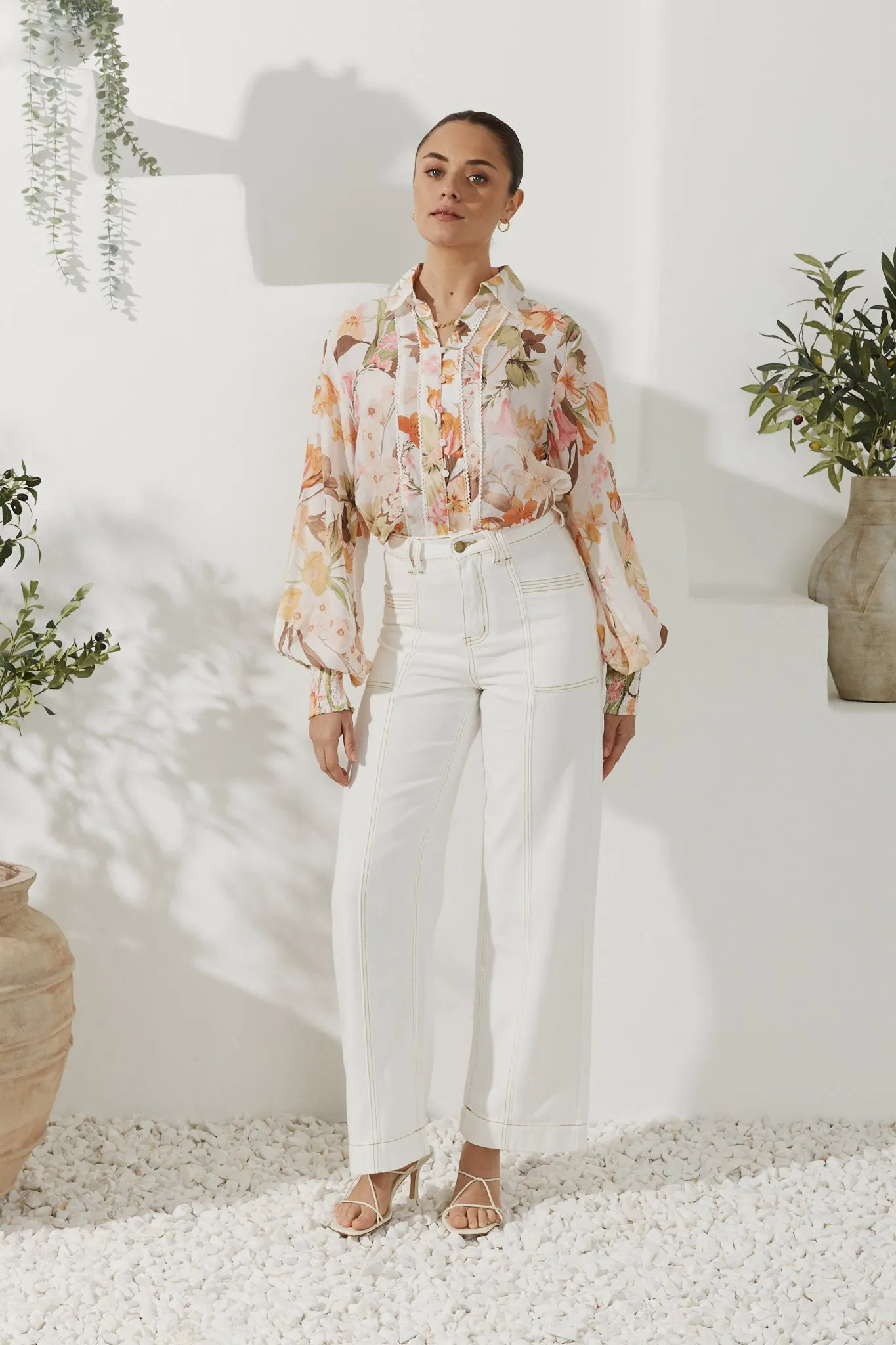 Lillian Orange Floral Balloon Sleeve Blouse