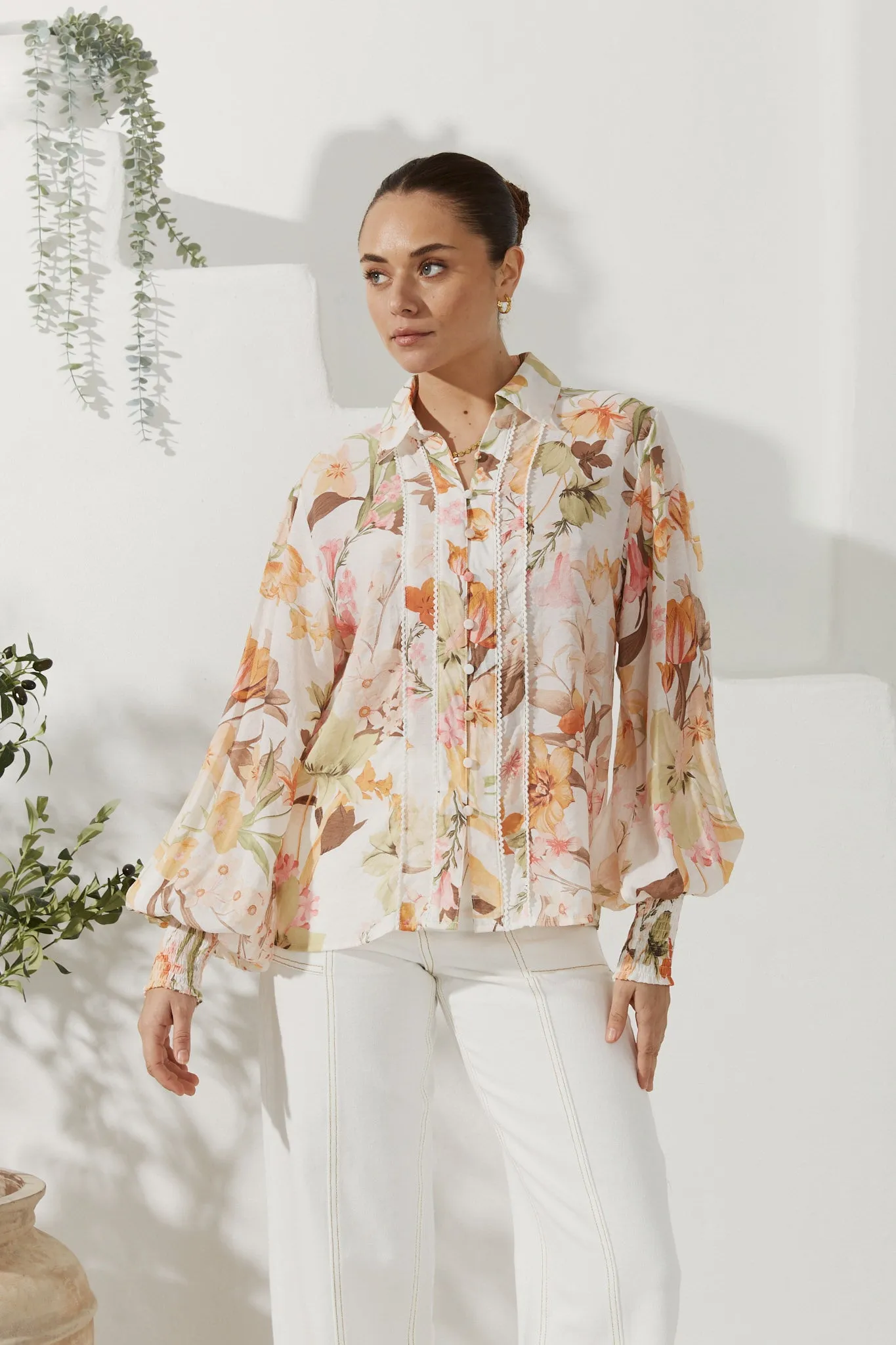 Lillian Orange Floral Balloon Sleeve Blouse