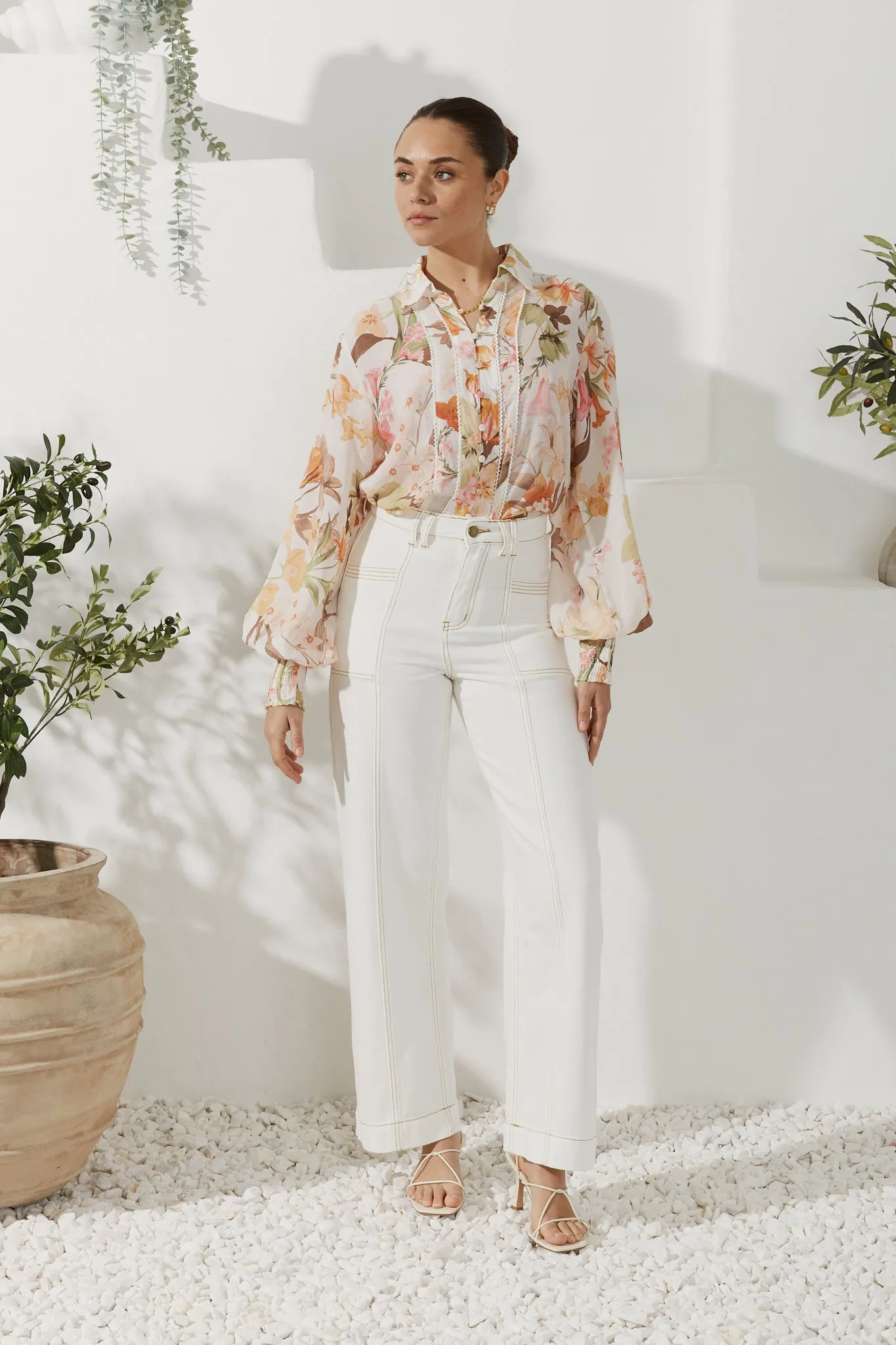 Lillian Orange Floral Balloon Sleeve Blouse