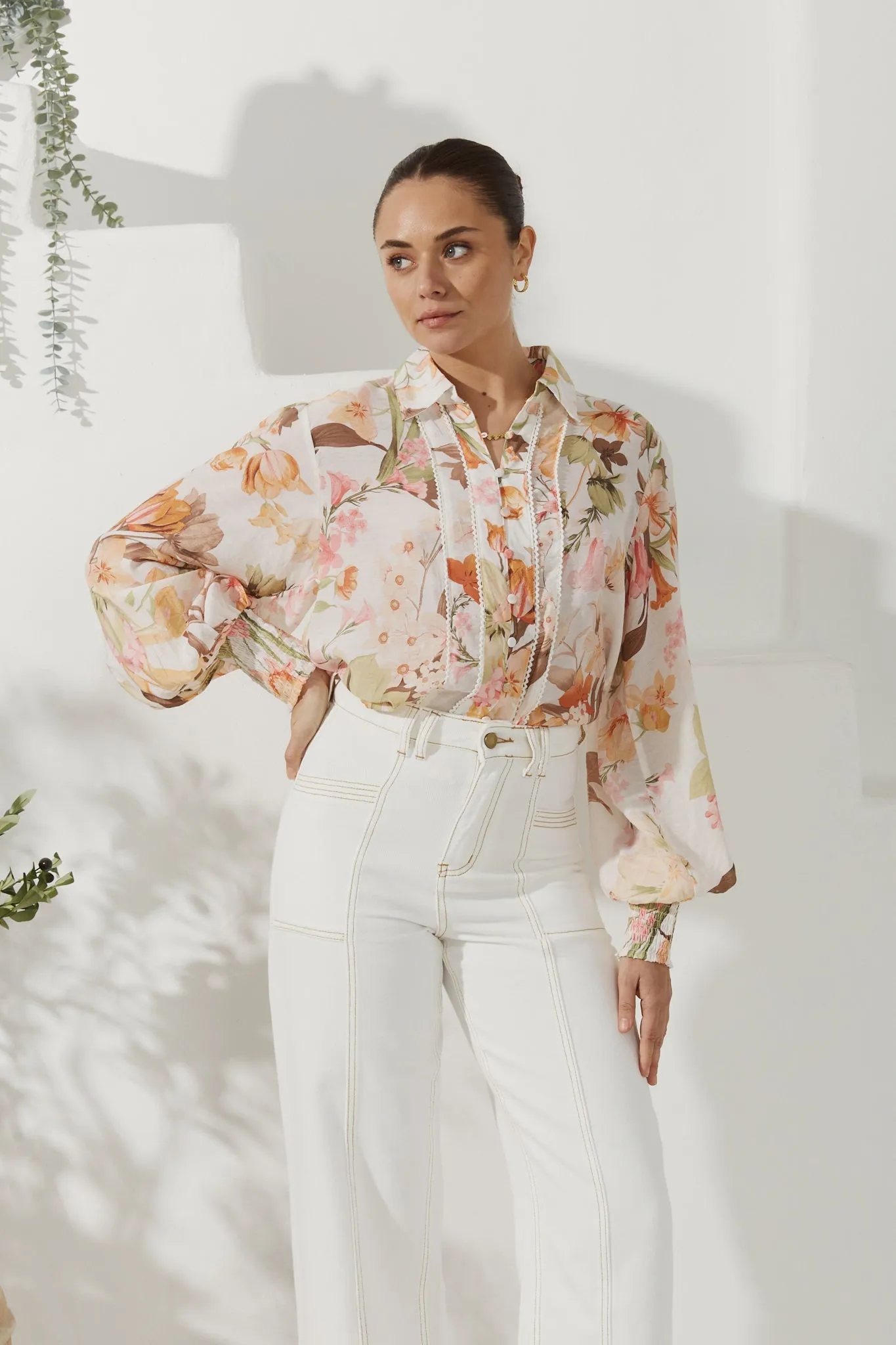 Lillian Orange Floral Balloon Sleeve Blouse